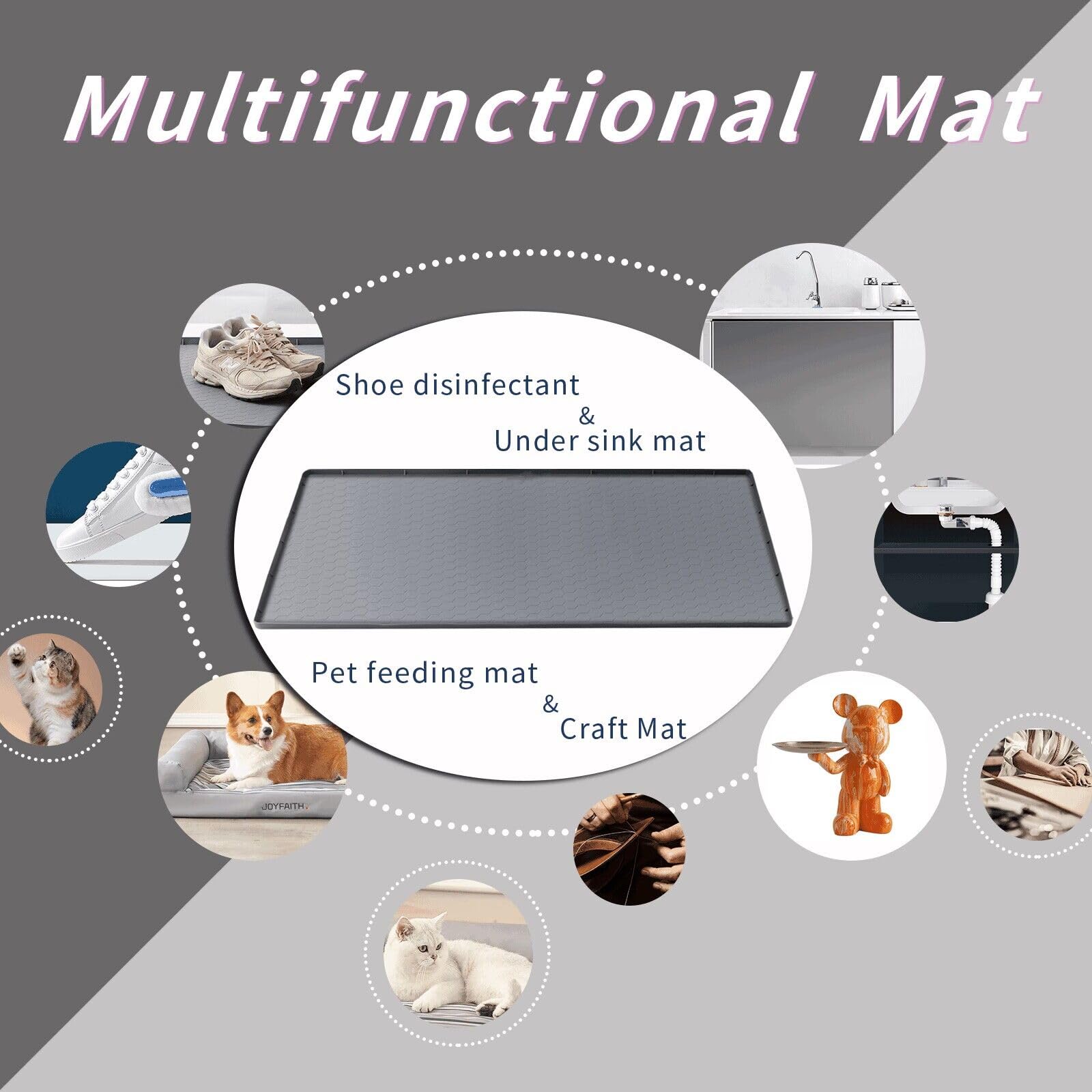 Under Sink Mat For Kitchen Waterproof, 31 X 22 Flexible Silicone Under Sink Liner With Drain Hole, Kitchen Bathroom Cabinet Mat