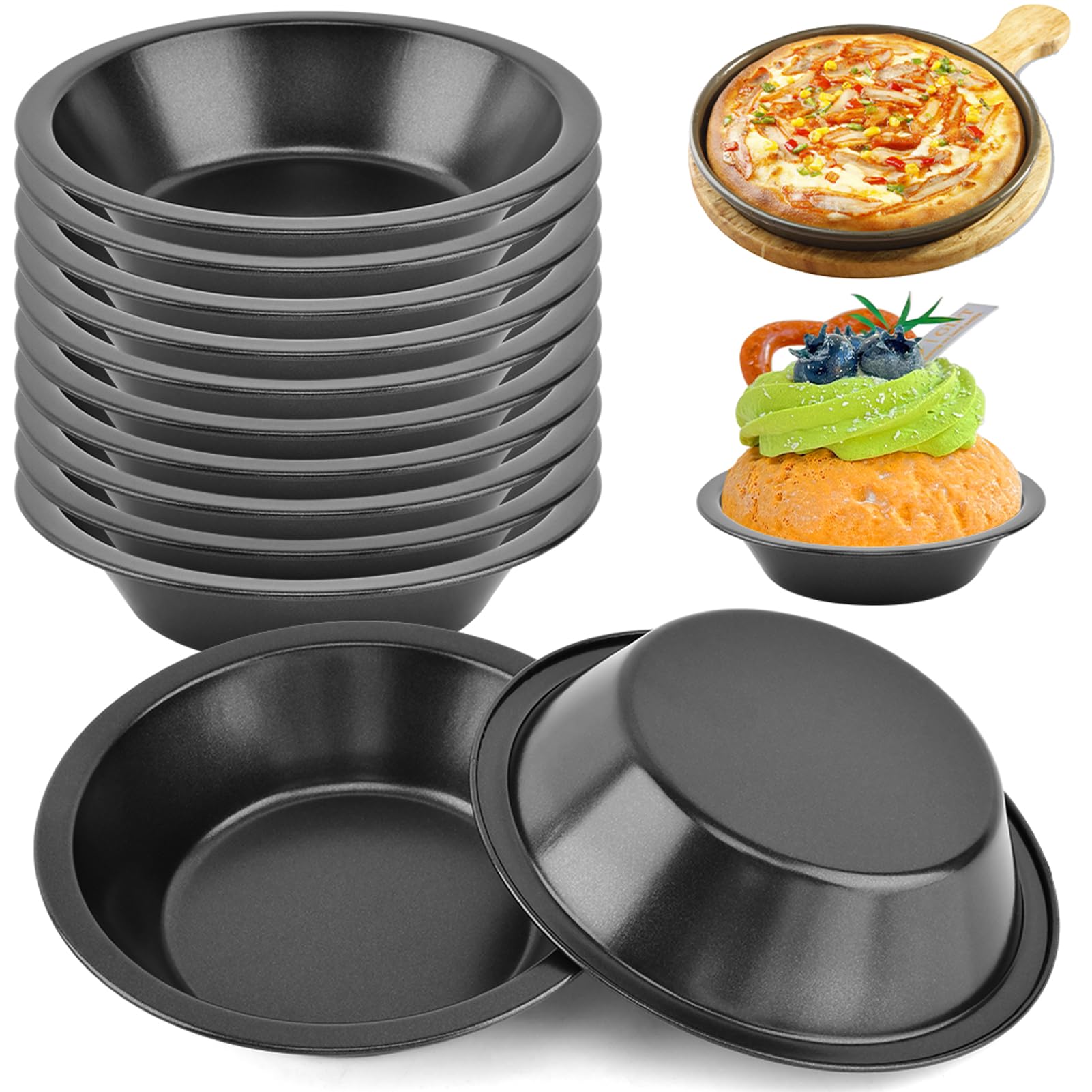 12 Pcs 5 Inch Mini Pie Pans, Reusable Carbon Steel Small Round Pie Tins