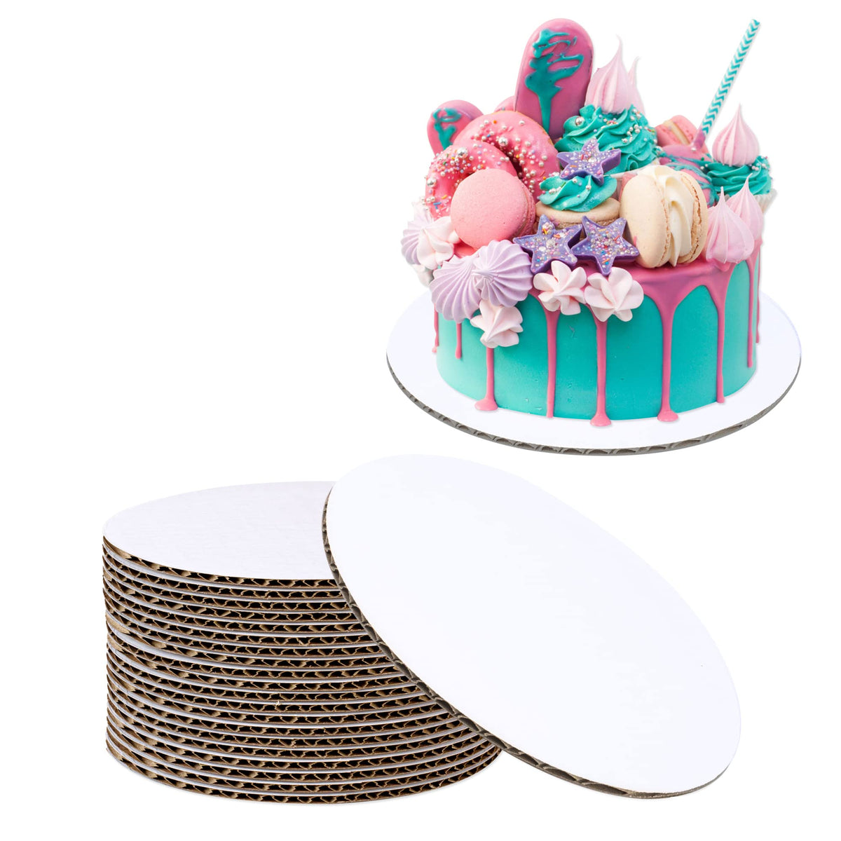 [100 Pack] 6 Inch Round Cake Boards - Grease Proof Cardboard Disposable Cake Pizza Circle Scalloped White Tart Decorating Base S