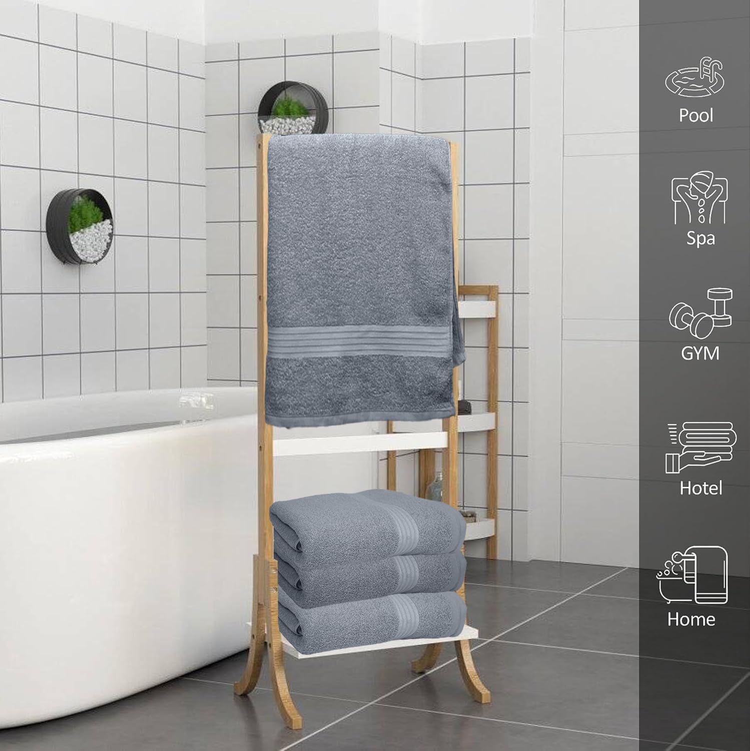 Textila 100% Cotton Large Bath Towels - 27X54 (4-Pack, Gray) - Highly Absorbent, Super Soft, And Luxurious For Bathroom, Pool, G