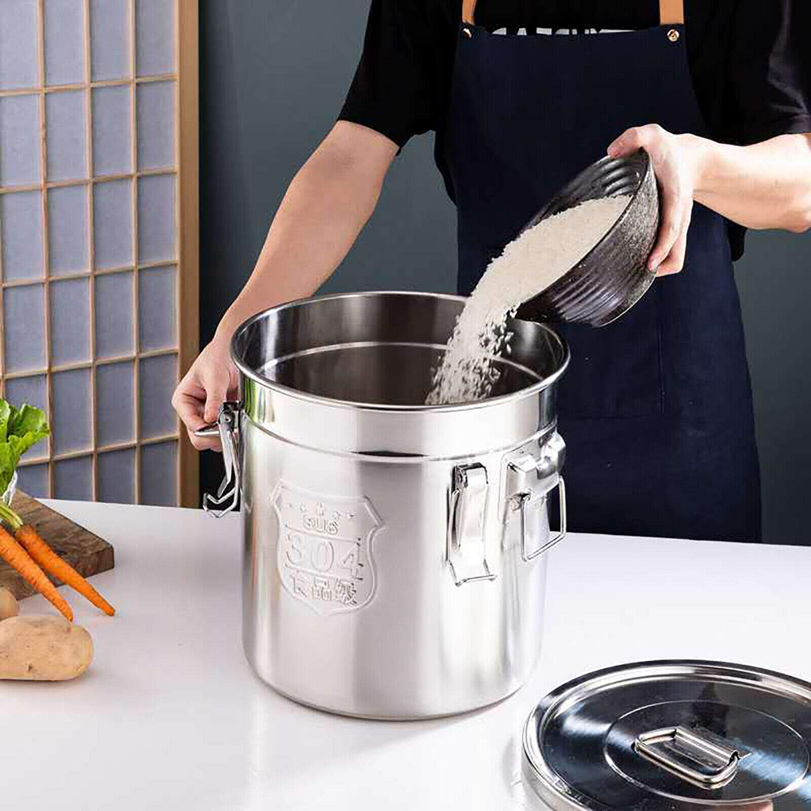 Stainless Steel Airtight Canister For Kitchen, Rice Cereal Grain Canisters Container For Household Kitchen Food Bean Flour Oil S