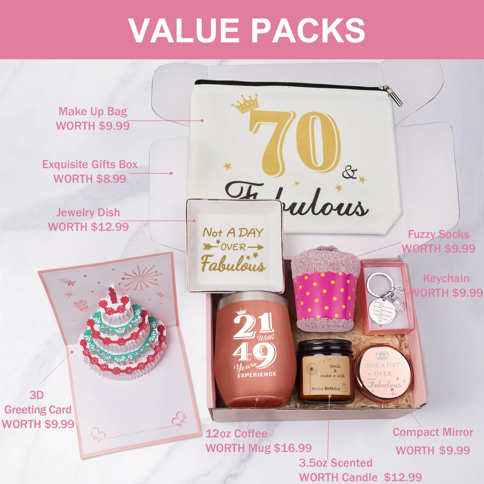 70Th Birthday Gifts For Women, Happy 70Th Birthday Gifts Basket For Her Mom Sister Wife Best Friend Aunt Turning 70, Birthday Gi
