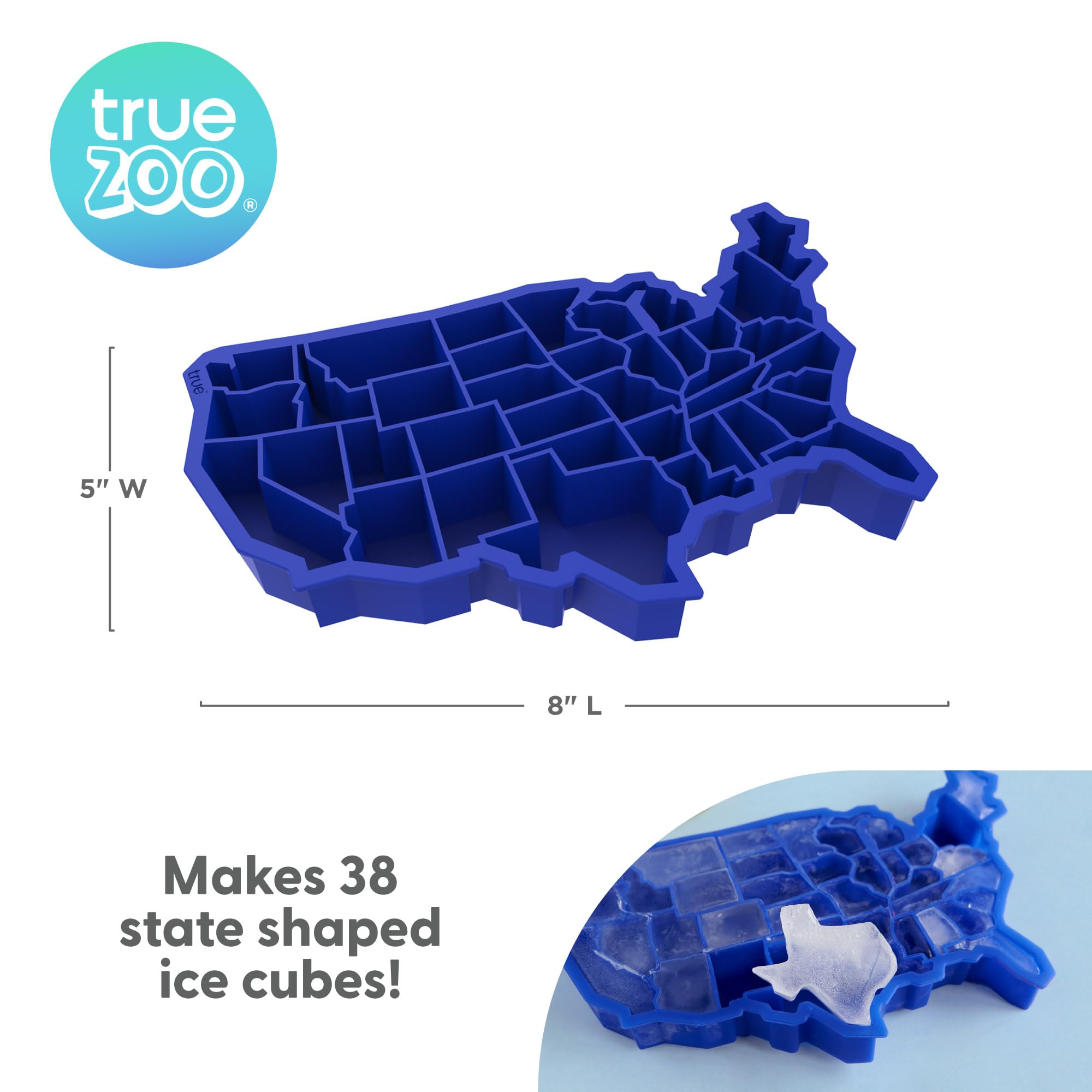True Zoo U Ice Of A Bpa-Free Silicone Ice Cube Tray, Usa Ice Mold, Novelty Ice July 4Th Party Supplies, Dishwasher Safe, Blue, 3