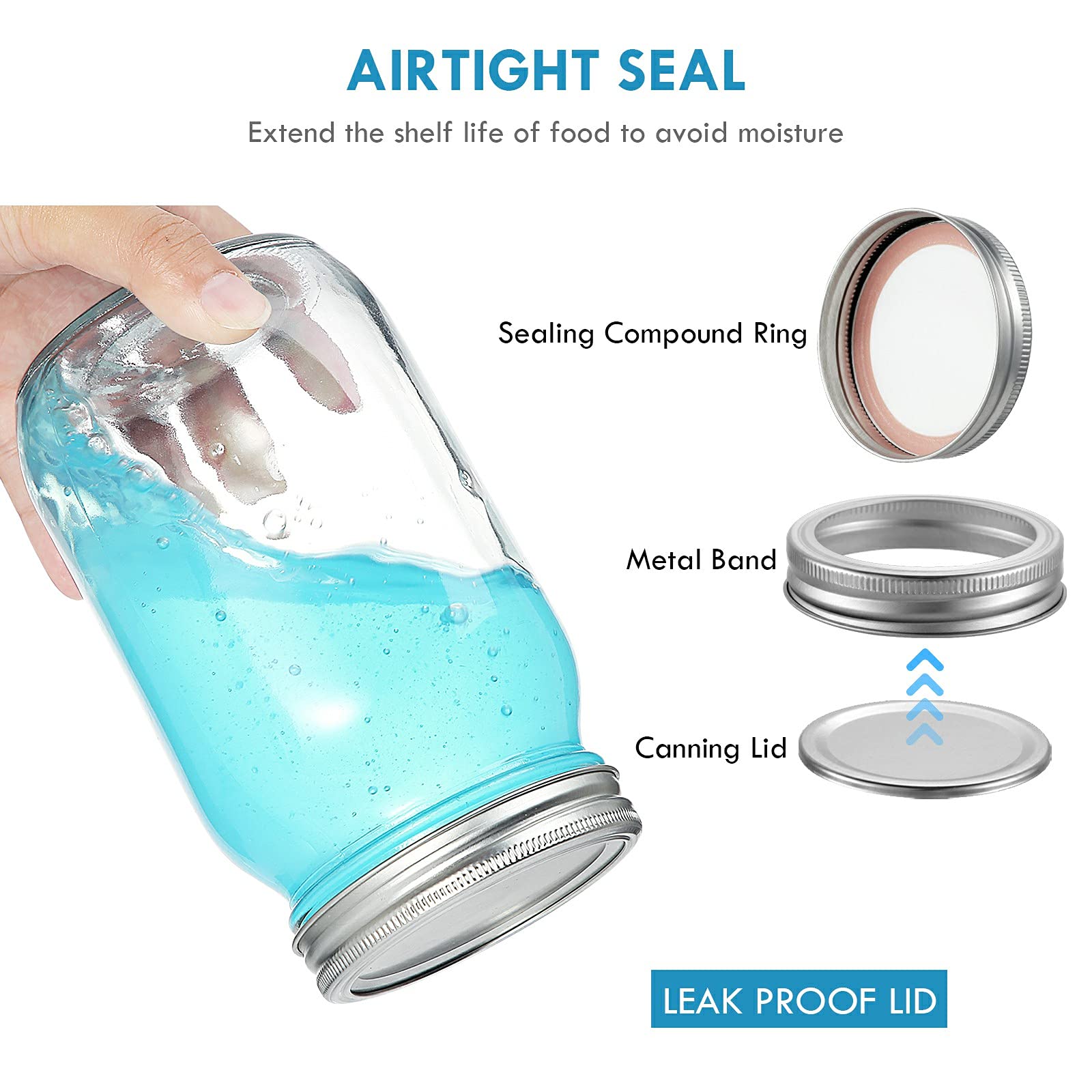 Yeboda 6 Pack Wide Mouth Mason Jars 32Oz Glass Canning Jars With Airtight Lids And Bands For Preserving, Jam, Honey, Jelly, Wedd