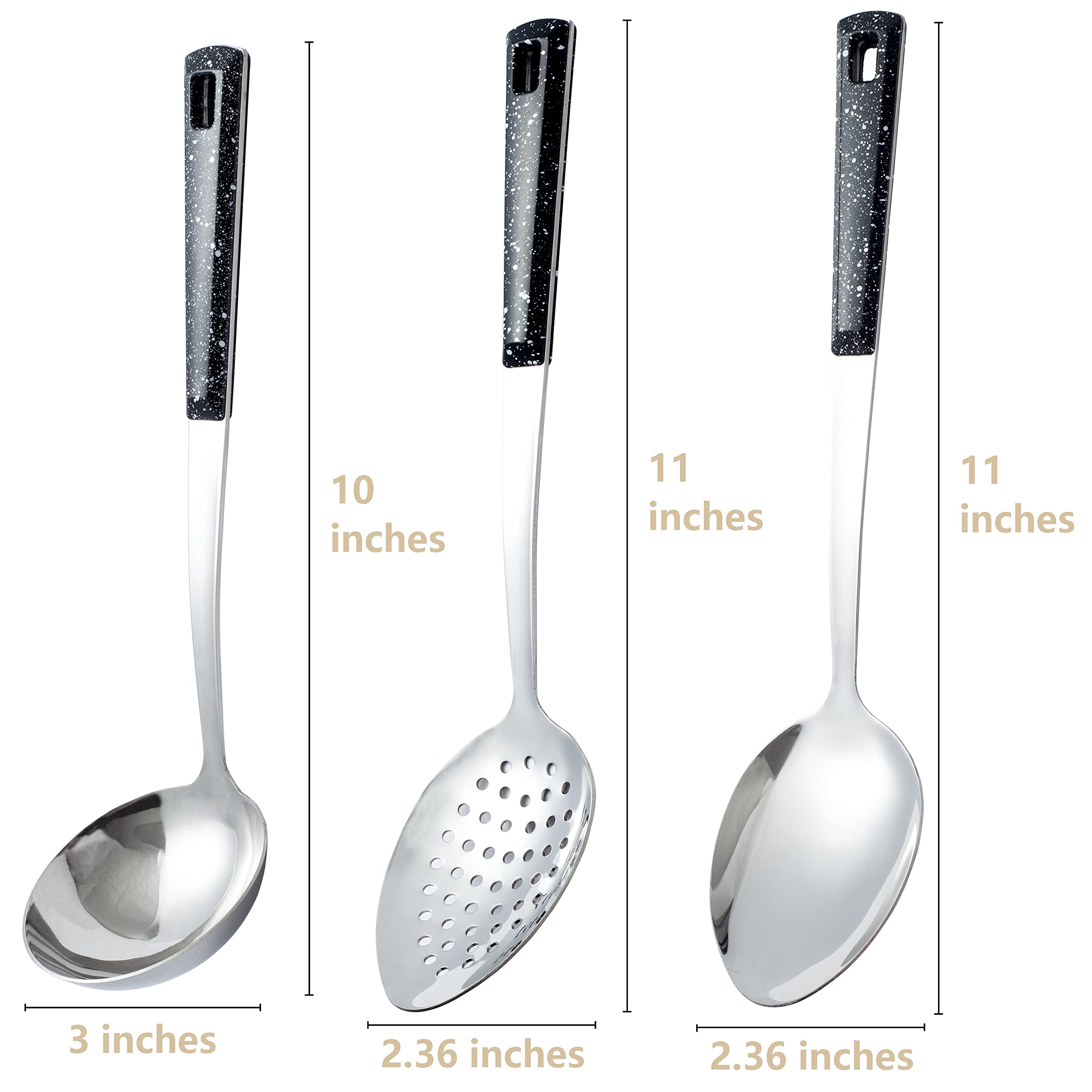 3-Piece,Stainless Steel Serving Spoons Set With Slotted Spoon, Serving Spoon And Perforated Spoon, Soup Ladle,Kitchen Cooking Se