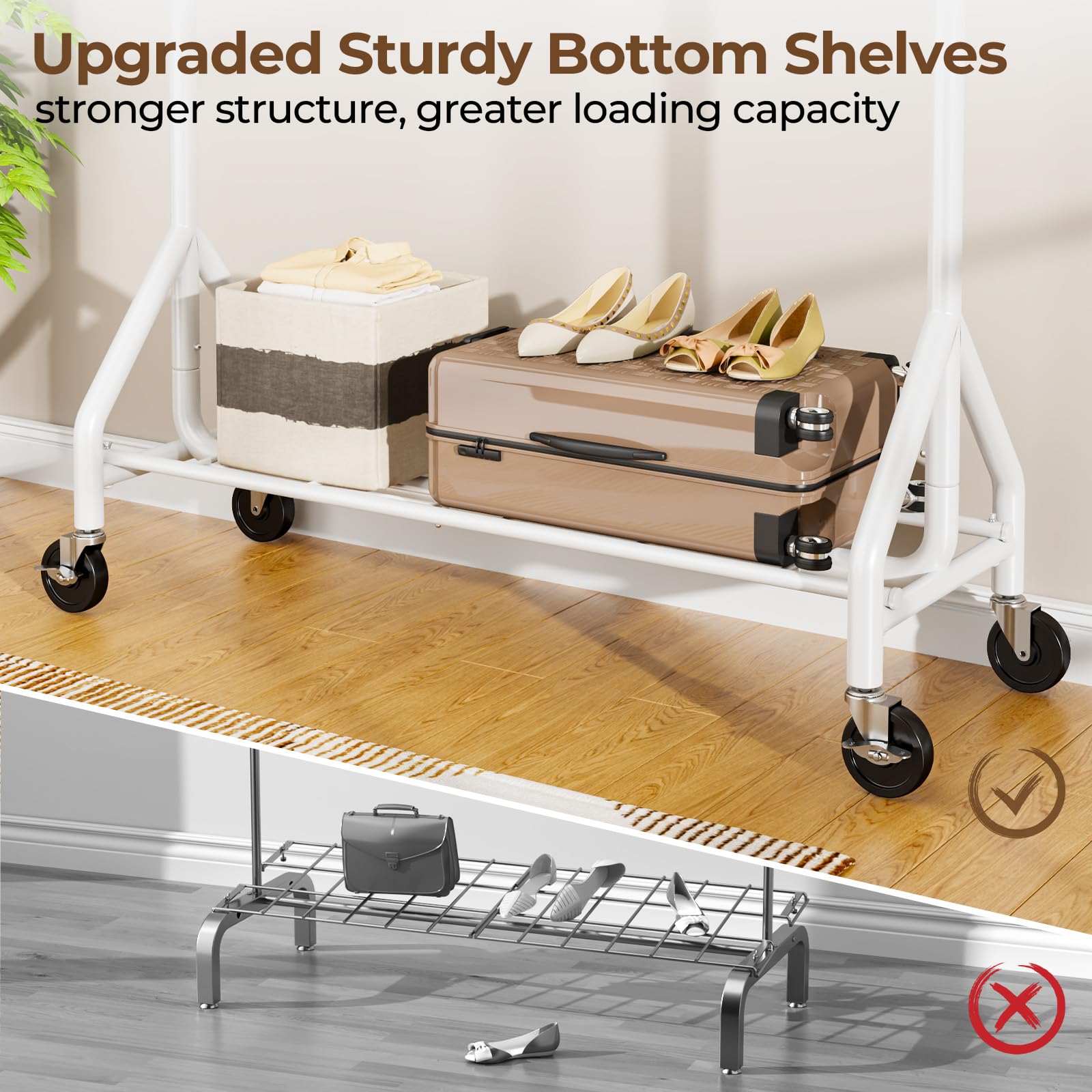 Hyseyy Heavy Duty Clothes Rack Load 450 Lbs, Metal Garment Rack, Standing Rolling Clothing Rack For Hanging Clothes With Sturdy