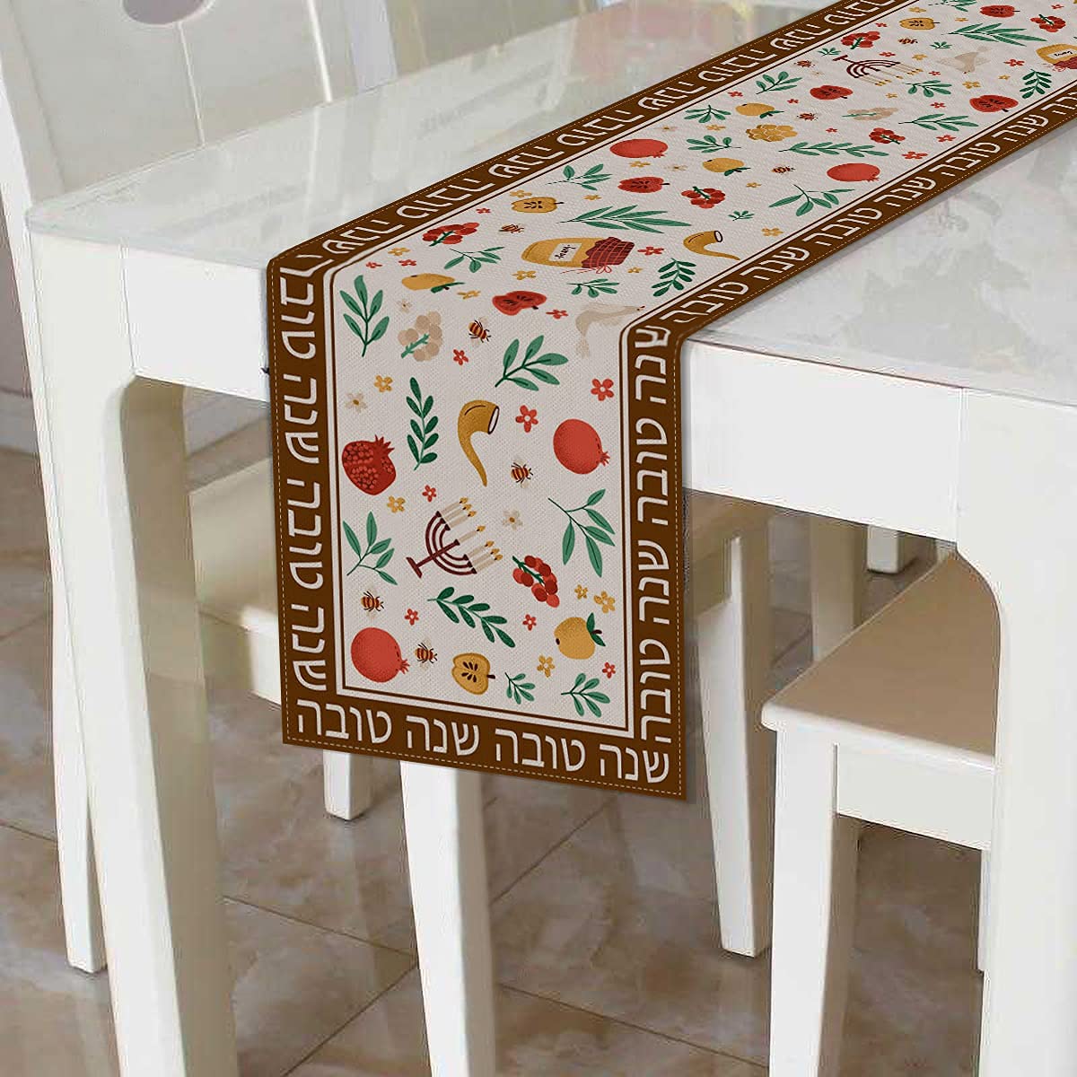 Vohado Rosh Hashanah High Holy Day Table Runner Shana Tova Linen Kitchen Dining Home Farmhouse Holiday Party Decorations