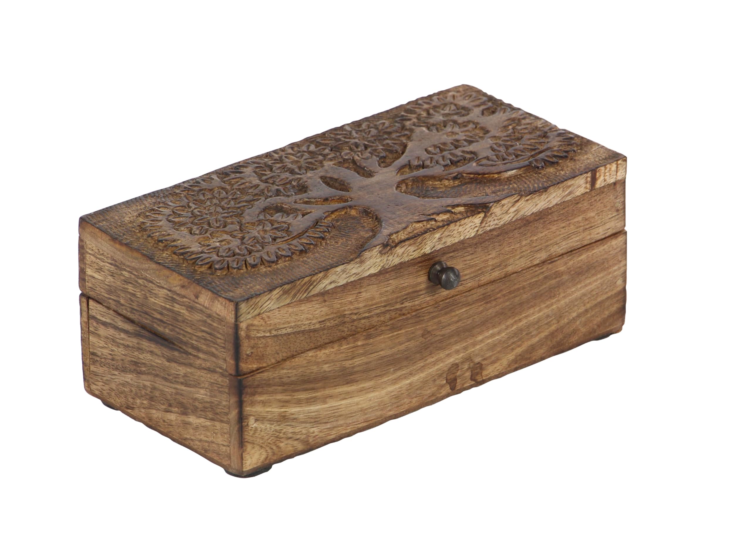 Deco 79 Mango Wood Floral Handmade Decorative Box Decorative Keepsake Boxes with Hinged Lid, Set of 3 Storage Boxes 8, 10, 12W,