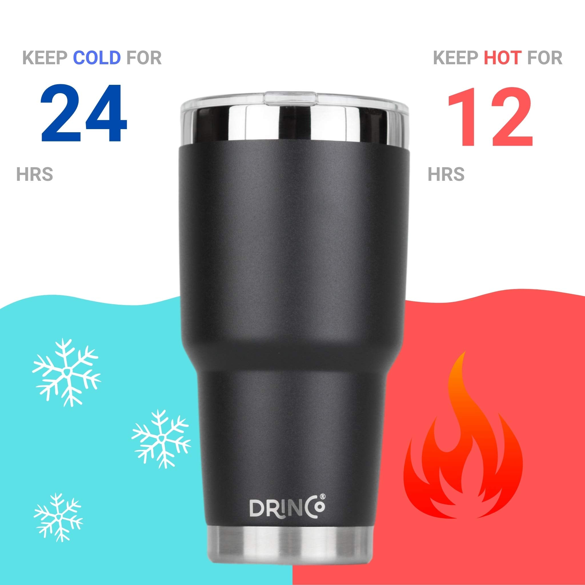 Drinco - 30 oz Stainless Steel Tumbler  Double Walled Vacuum Insulated Mug With Lid  2 Straws  For Hot & Cold Drinks (30oz  30oz Black)  1 Count (Pack of 1)