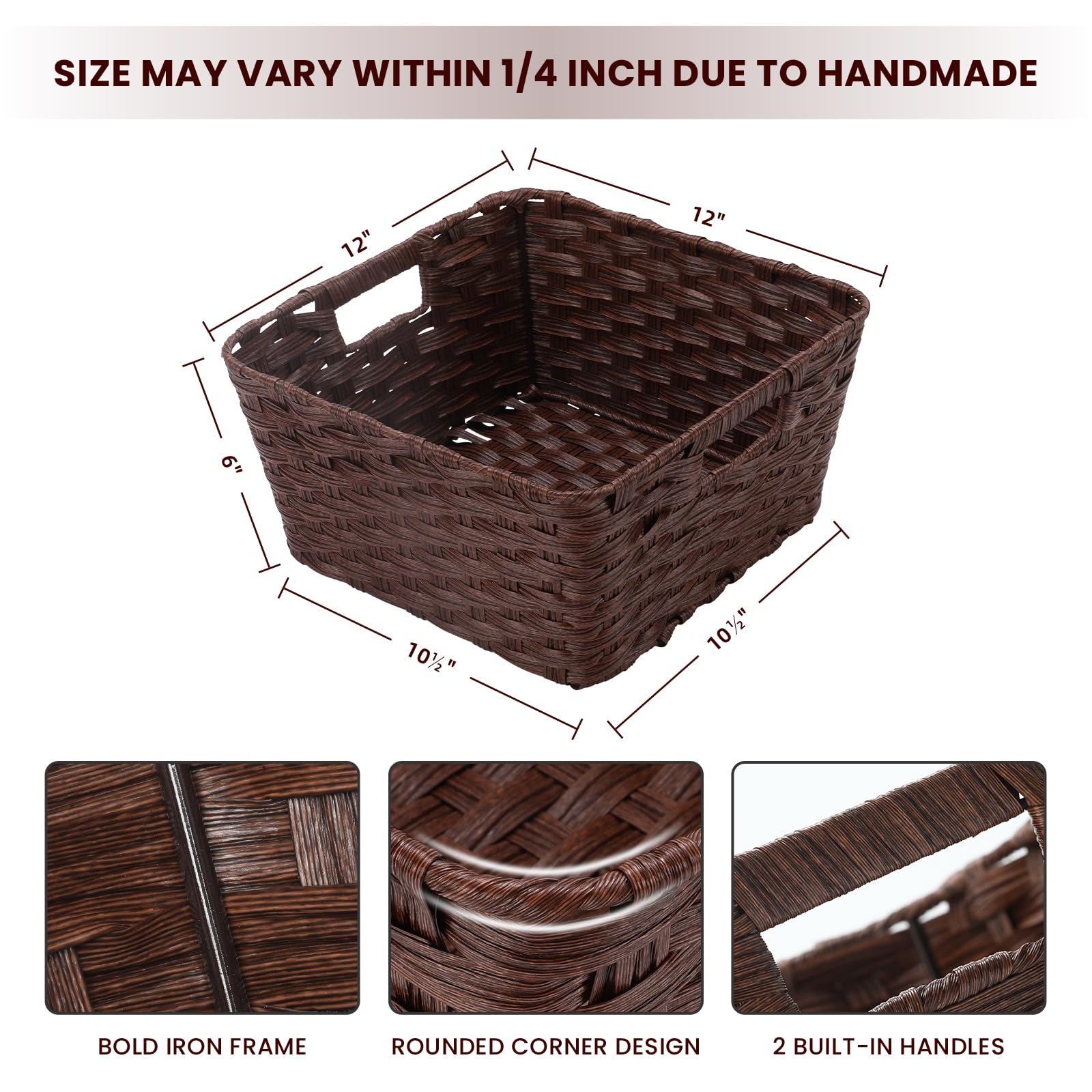 Onlytak Wicker Storage Baskets, Baskets for Shelves, Toilet Paper, Woven Storage Baskets for Organizing, Brown, 12 x 12 x 6, 2-P