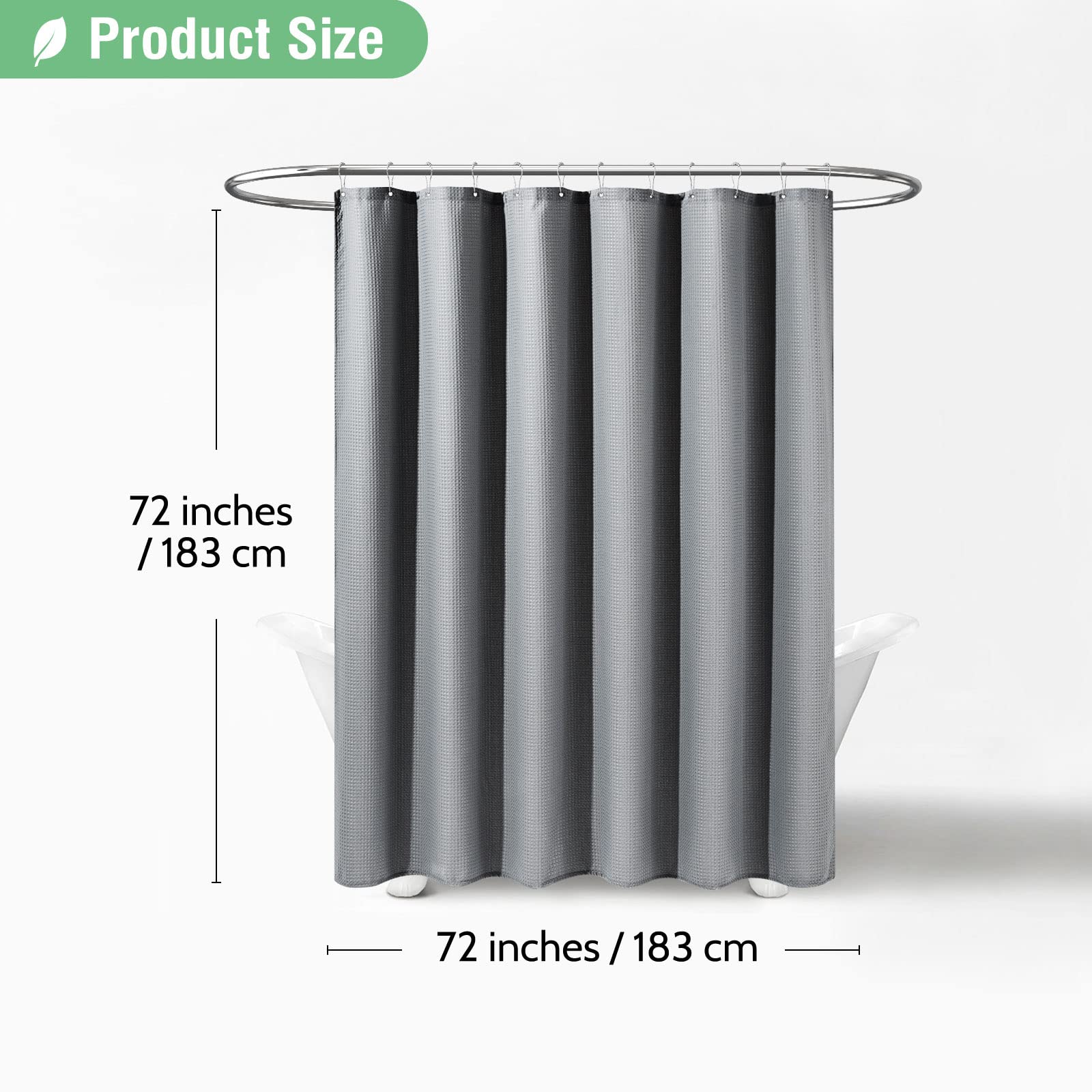 Dynamene Grey Fabric Shower Curtain For Bathroom - Waffle Weave Textured Heavy Duty , 256Gsm Hotel Luxury Weighted Cloth Bath Cu