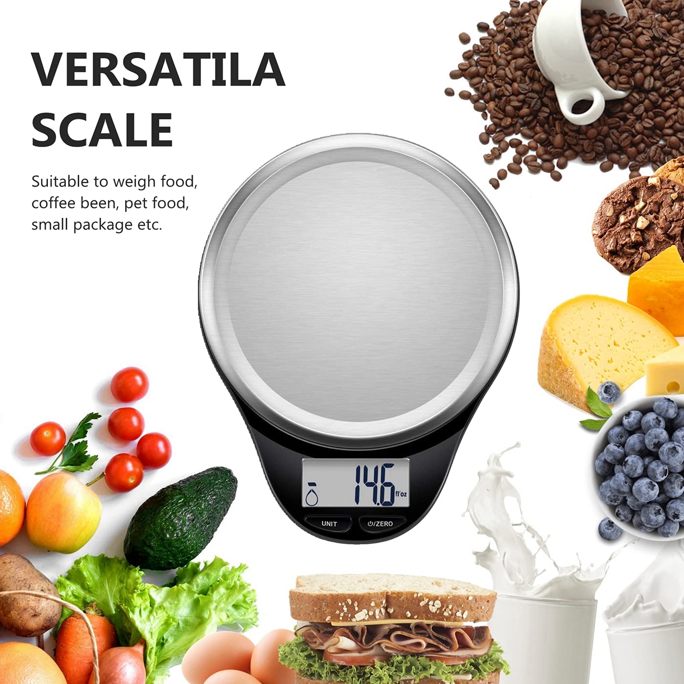 NUTRI FIT Digital Kitchen Scale - Accurate Weight Grams & Ounces, Max 11lb, Black, Model EK3226-NF-BB, Stainless Steel Platform