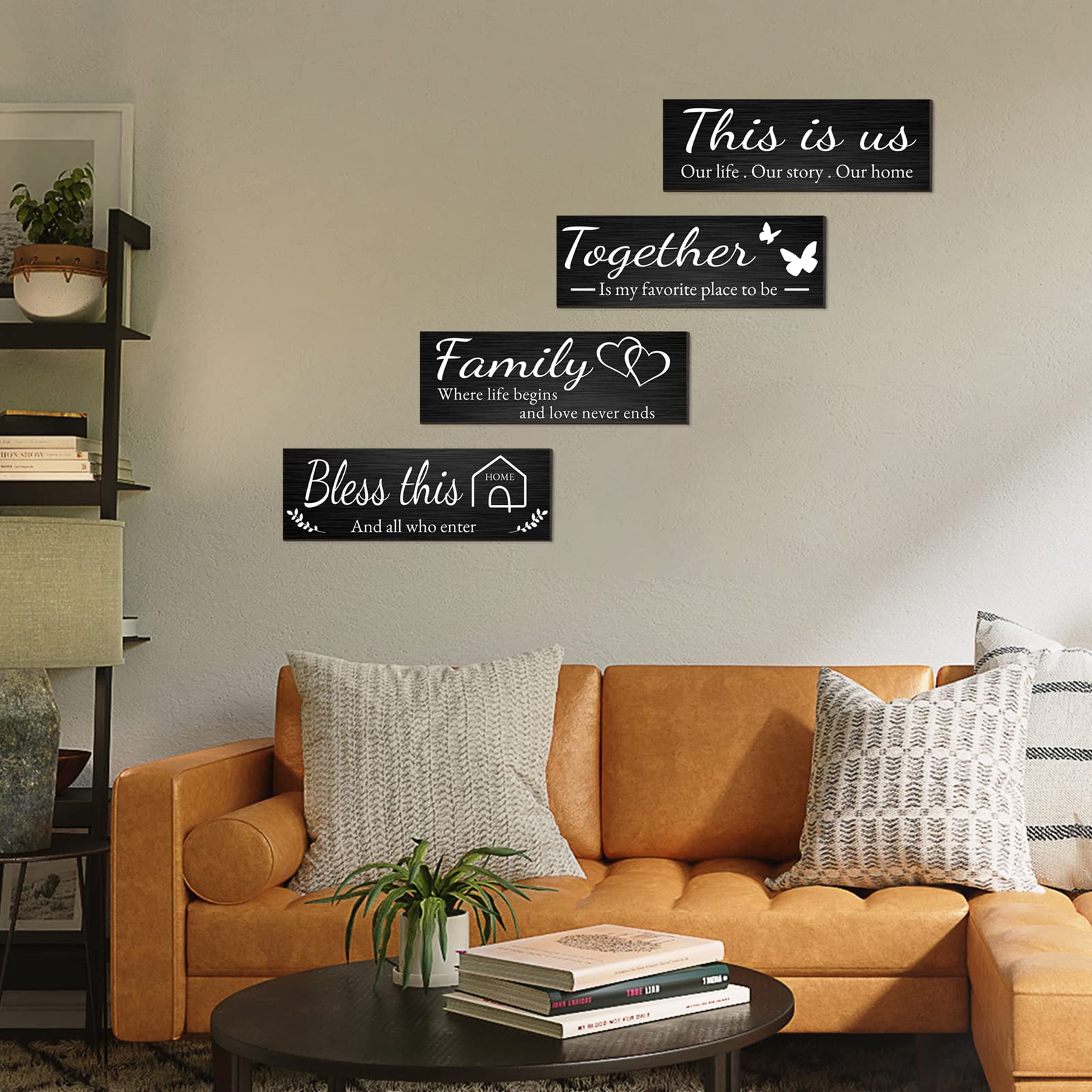 Joyhawk 4 Pieces Home Wall Decor Signs, THIS IS US/TOGETHER/BLESS THIS HOME/FAMILY Wall Decor For Living Room Bedroom, Rustic Wo