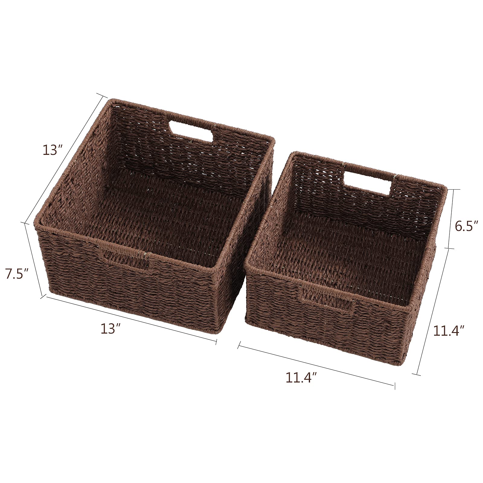 HOONEX Storage Baskets for Organizing  Decorative Round Paper Rope Woven Baskets for Storage with Carrying Handles  Set of 2  Dark Brown
