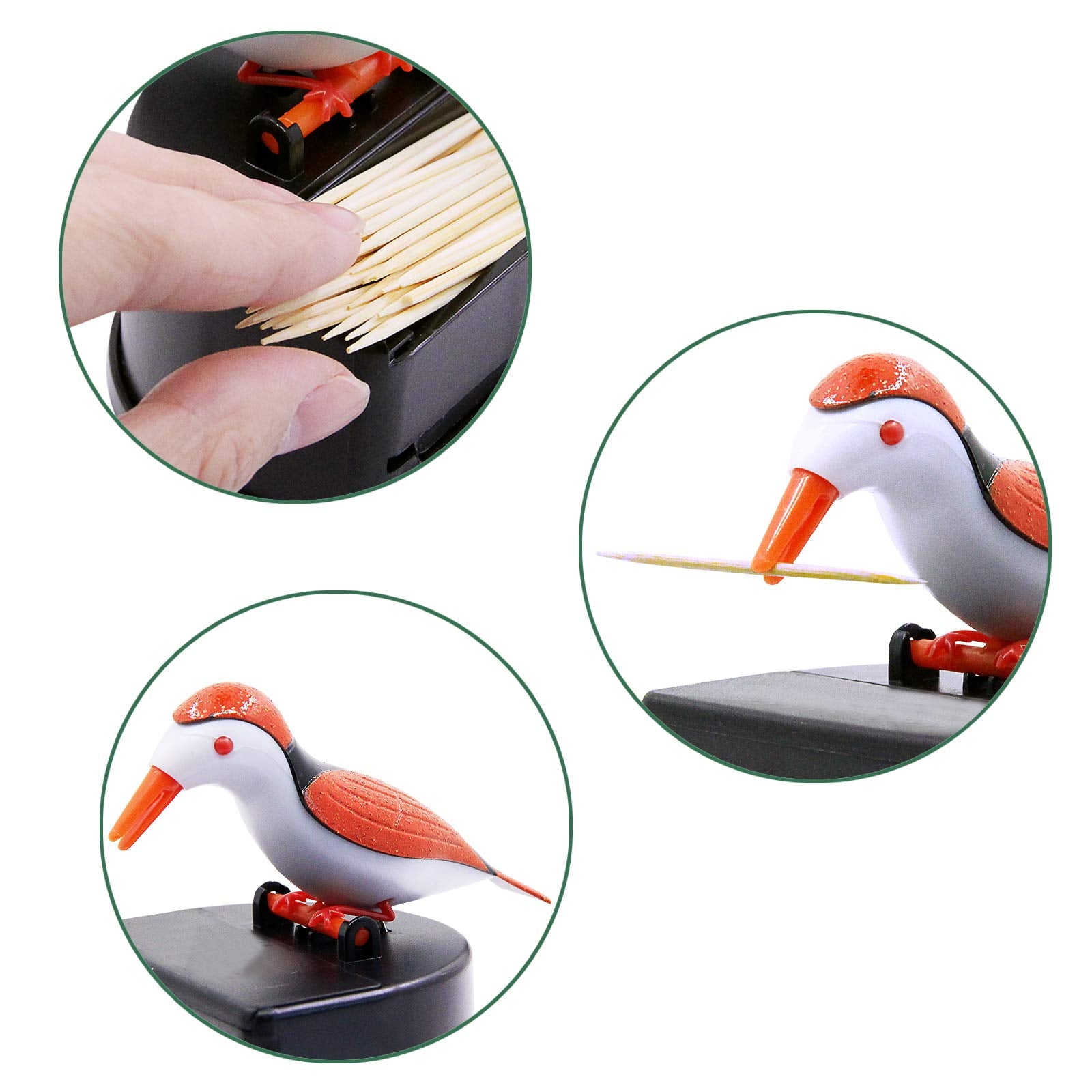 Jucaifu Little Bird Toothpick Dispenser, Creative Push-Type Toothpick Bird Dispenser, Toothpick Holder. (Orange)