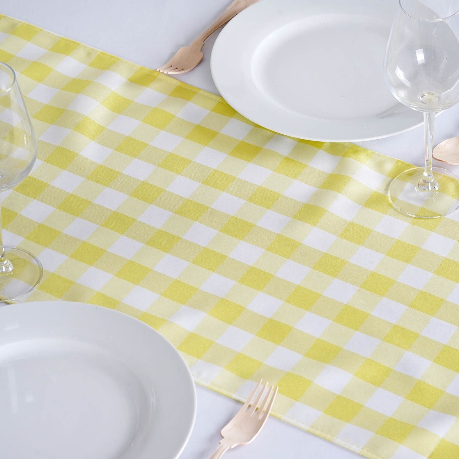 Balsacircle 14 X 108-Inch Yellow Gingham Checkered Table Top Runner - Wedding Party Event Reception Occasions Linens Decorations