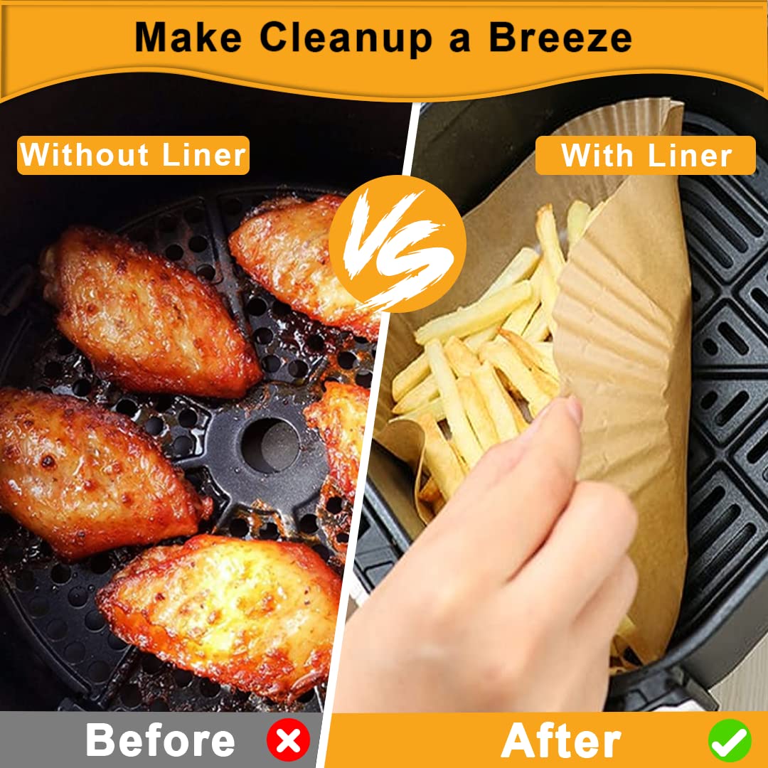 Air Fryer Liners 6.3 inch Round (Fits 2-5Qt) - 200 Pcs Non-Stick Air Fryer Disposable Paper Liner for Easy Cleanup - Parchment Paper Liners Oil-proof & Water-proof use for Steamer  Microwave & Oven