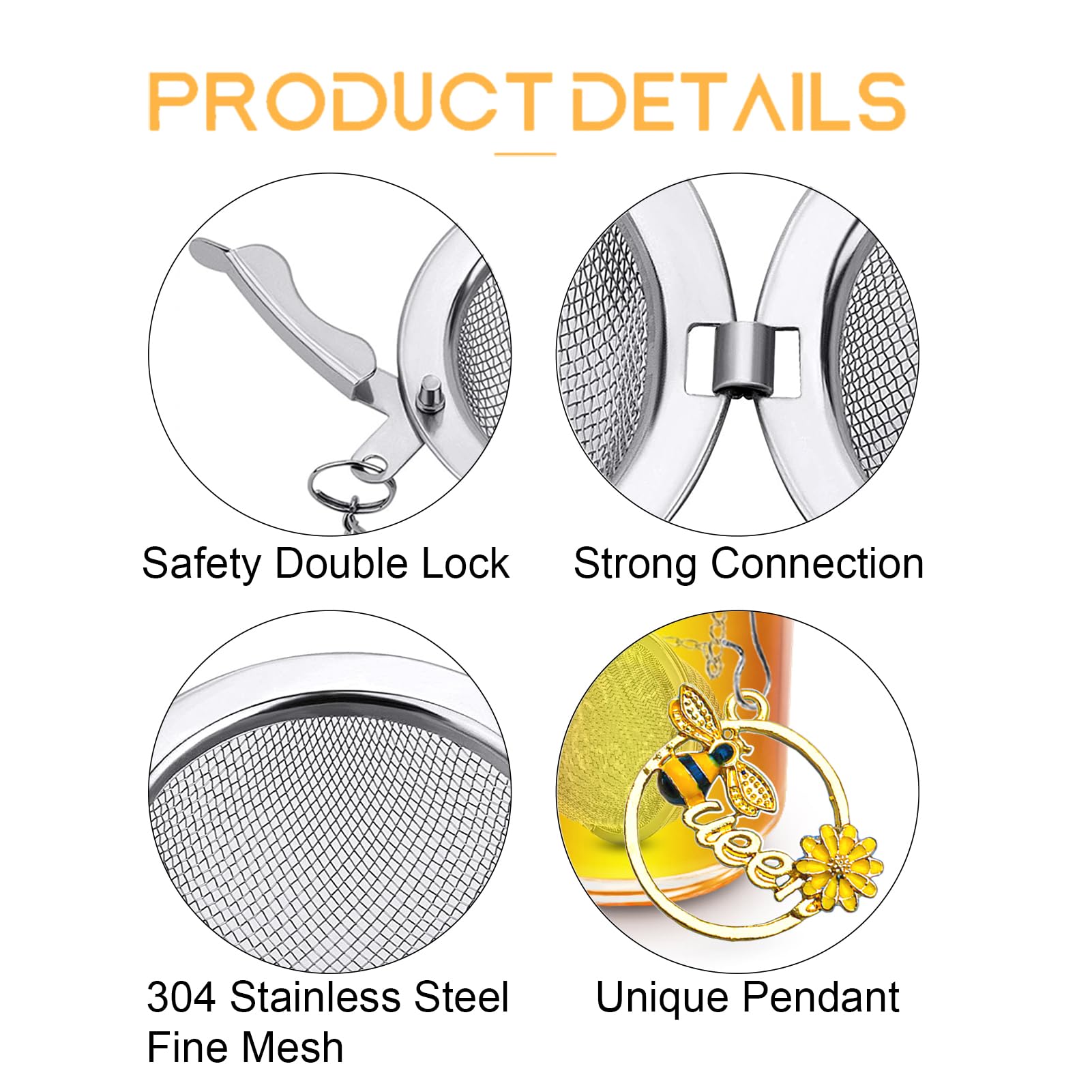 Tea Strainers For Loose Tea, Set Of 2 Teasanavie Stainless Steel Tea Ball, Tea Infuser With Honeybee & Queenbee Charm