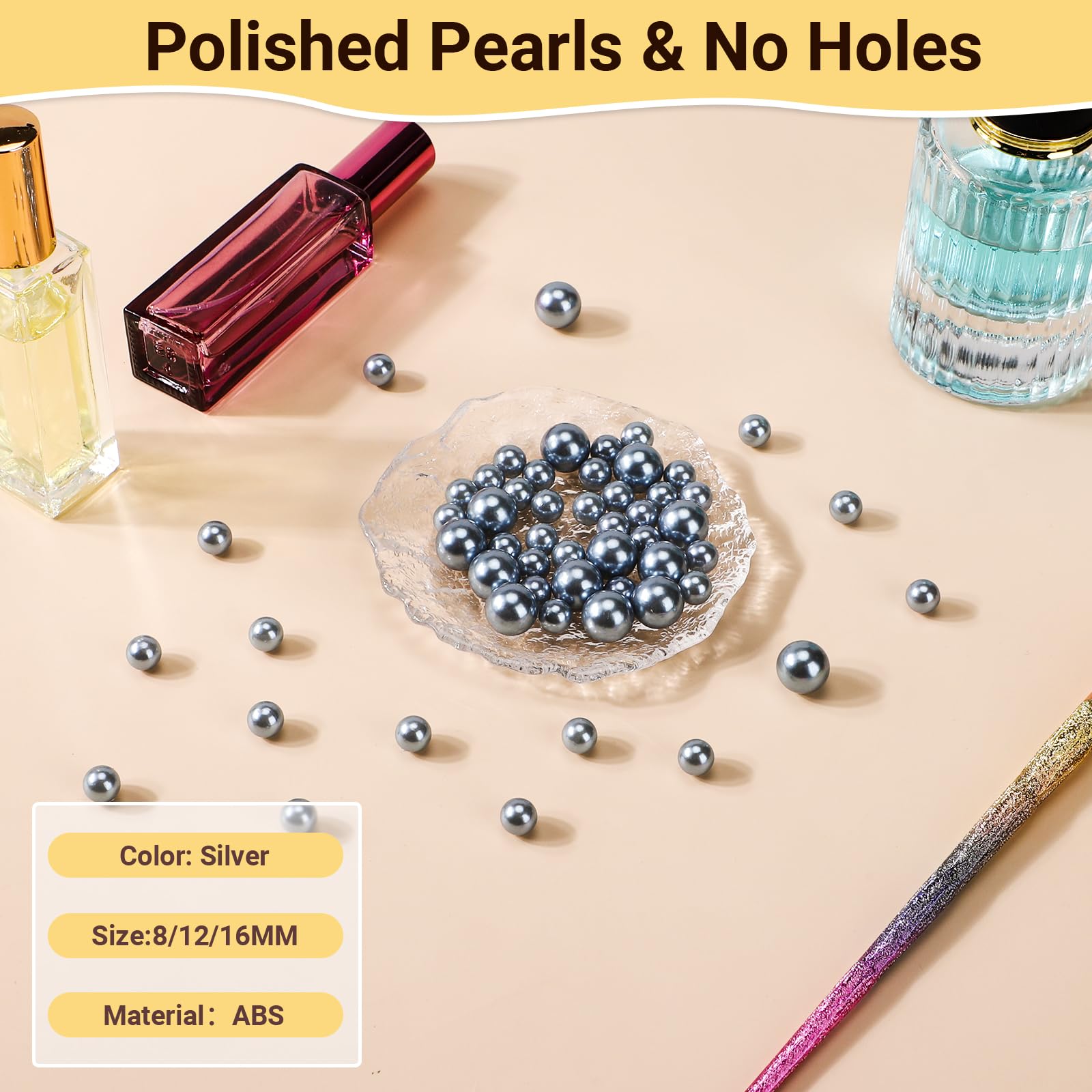 1300Pcs Silver Pearls Bead, Suream 8mm/0.31In Round Art Makeup Pearl, Faux Vase Filler Pearls for Jewelry Making, DIY Crafts, Ho