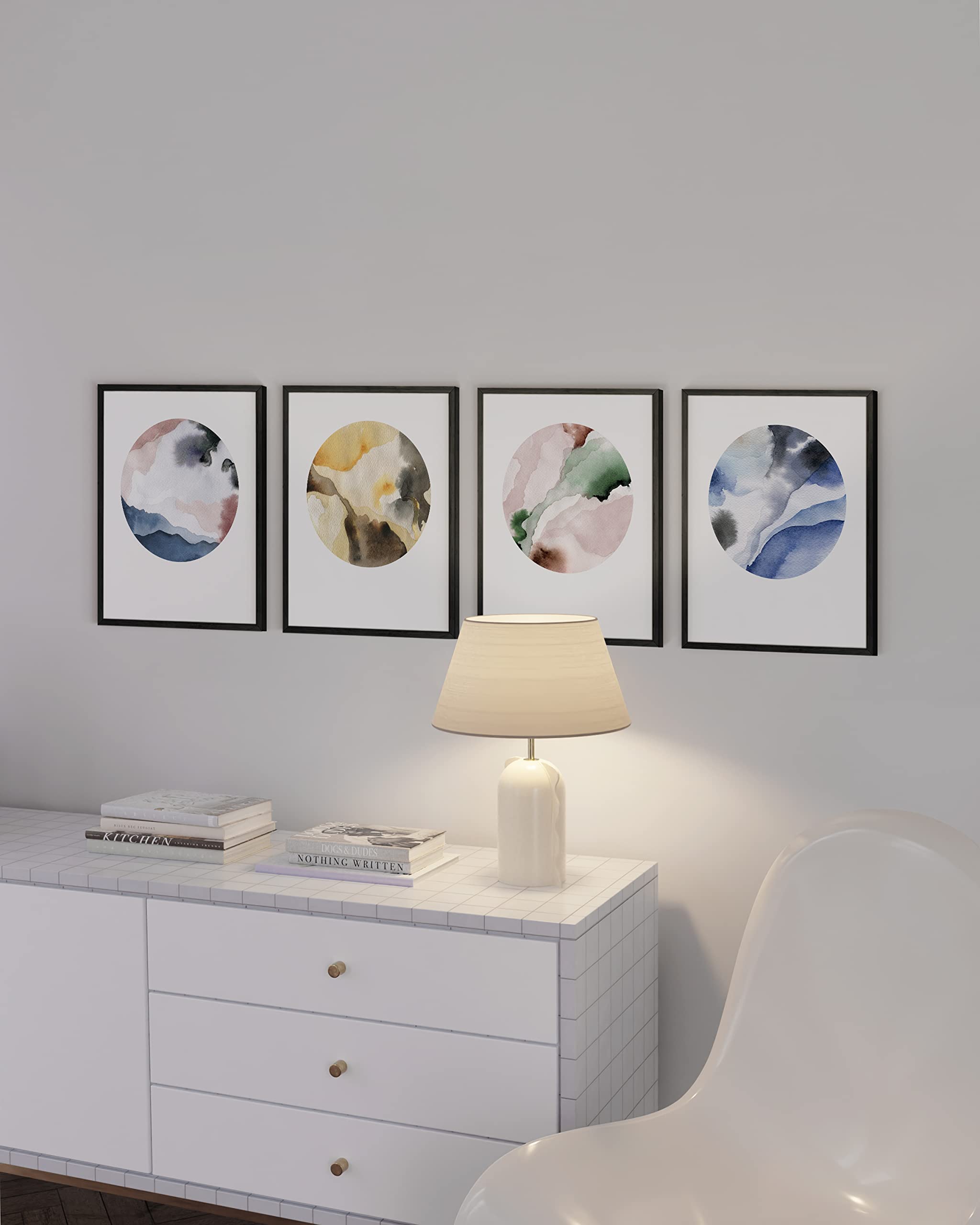 HAUS AND HUES Watercolor Prints Wall Art Pastel - Set of 4 Minimalist Wall Art Prints and Posters  Modern Wall Art for Bedroom  Minimalistic Art Prints  Color Swirls Circles Wall Art (11x14 UNFRAMED)