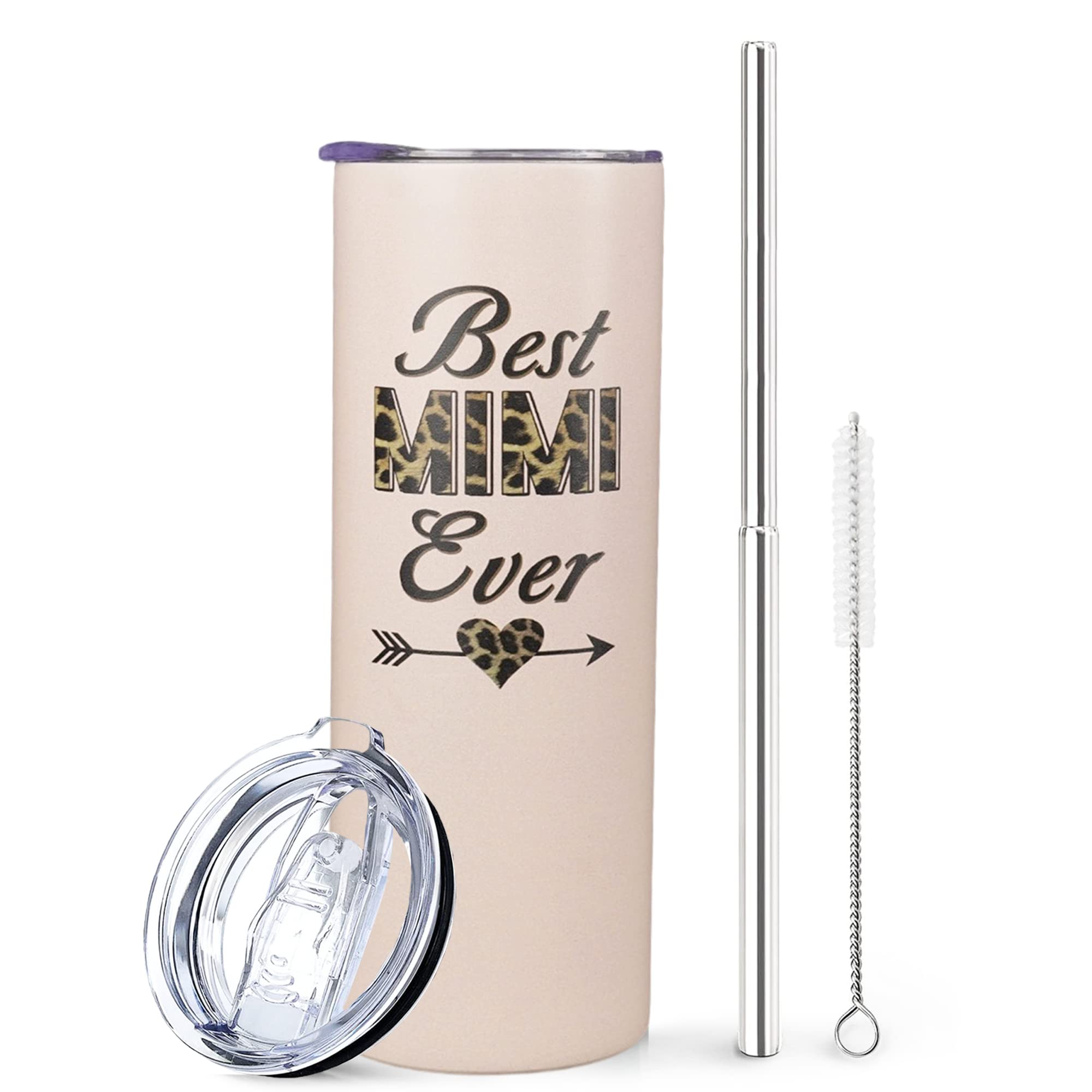 Mimi Tumbler With Lid And Straw- Mimi Gifts, Grandma Birthday Gifts -Pink Leopard Print Mimi Mug, Cup, Skinny Tumbler -Thermal I