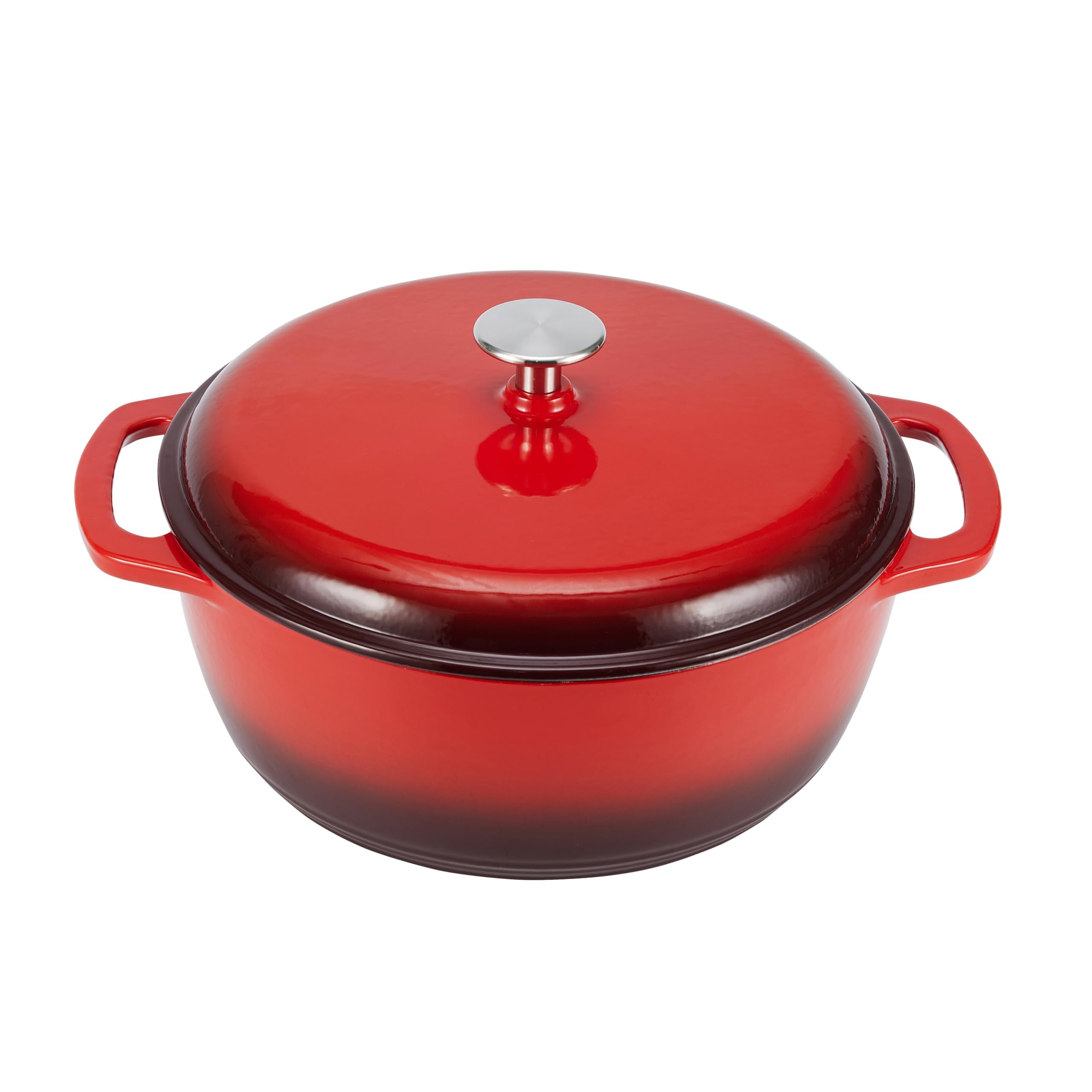 Amazon Basics Cast Iron Dutch Oven Pot with Lid, Enameled, Round, Dual Handles, Heavy-Duty, Large, 7.3-Quart, Red