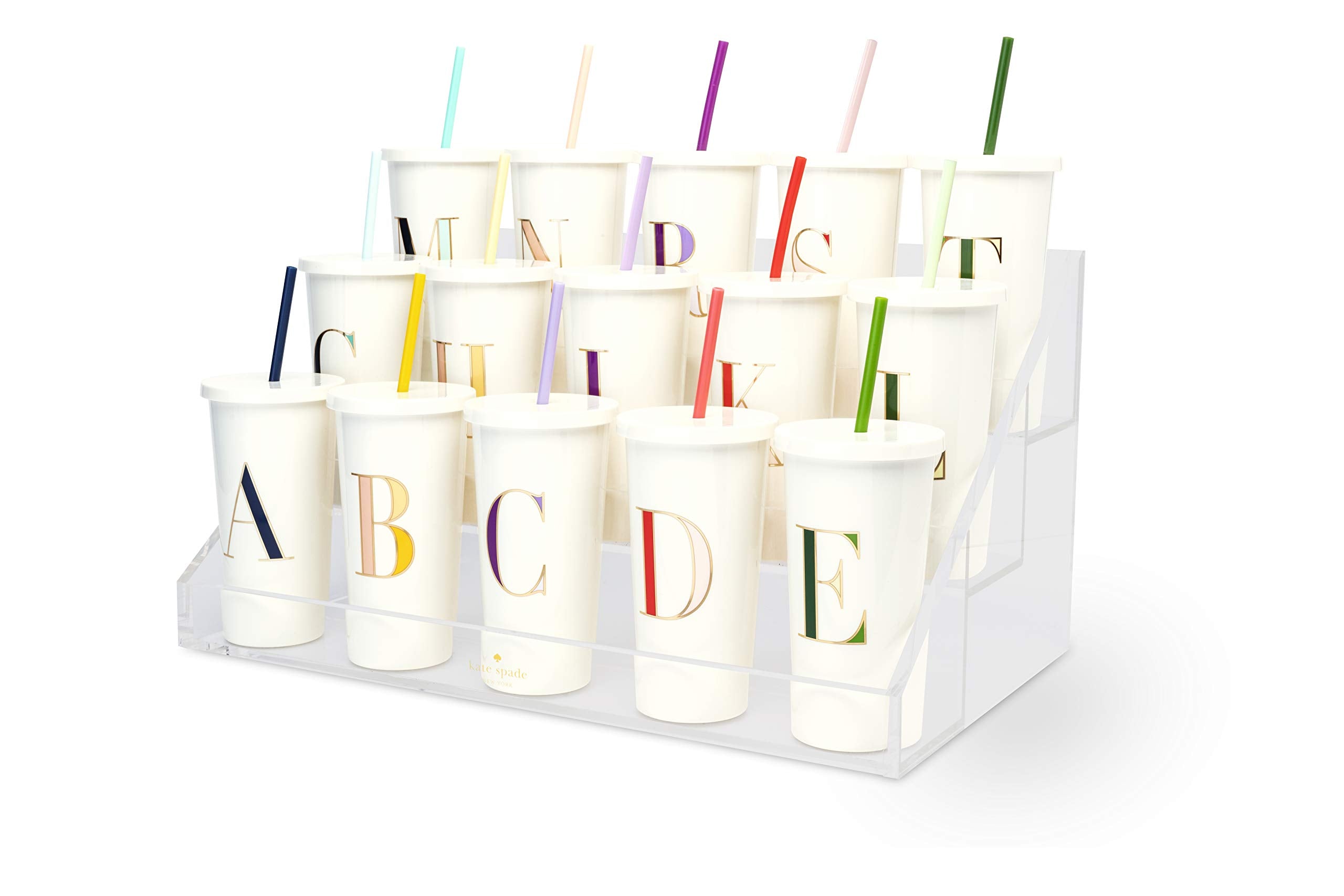 Kate Spade New York Insulated Initial Tumbler With Reusable Straw, 20 Ounce Acrylic Travel Cup With Lid, J (Purple)