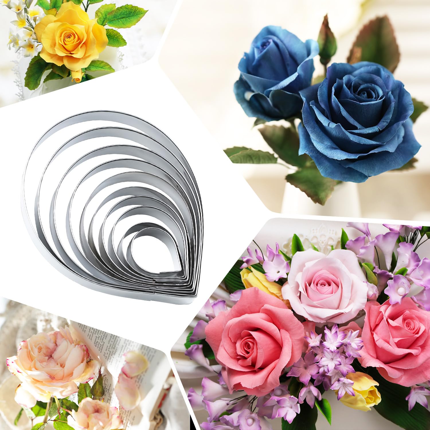 10 Pcs Austin Rose Cutter Set Fondant Decor Kit Cake Decorating Gumpaste Flowers