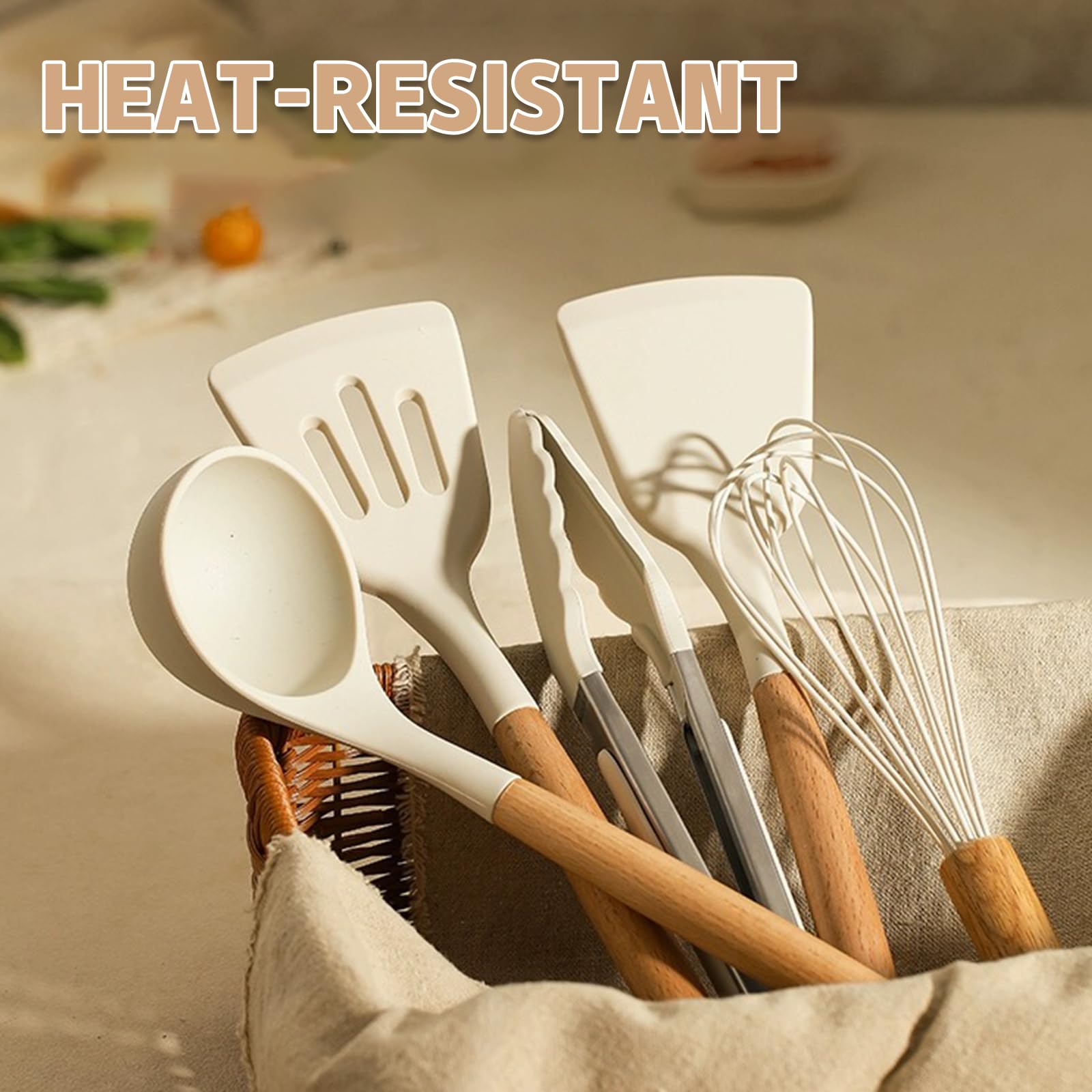 Umite Chef Kitchen Cooking Utensils Set, 33 Pcs Non-Stick Silicone Cooking Kitchen Utensils Spatula Set With Holder, Wooden Hand