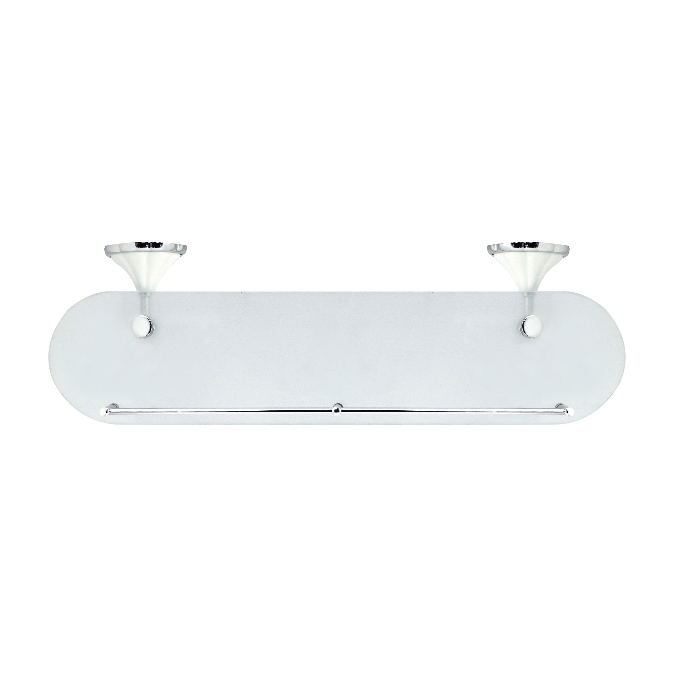 Modona 20'' Frosted Glass Shelf With Pre-Installed Rail - White Porcelain & Polished Chrome - Flora Series - 5 Year Warrantee
