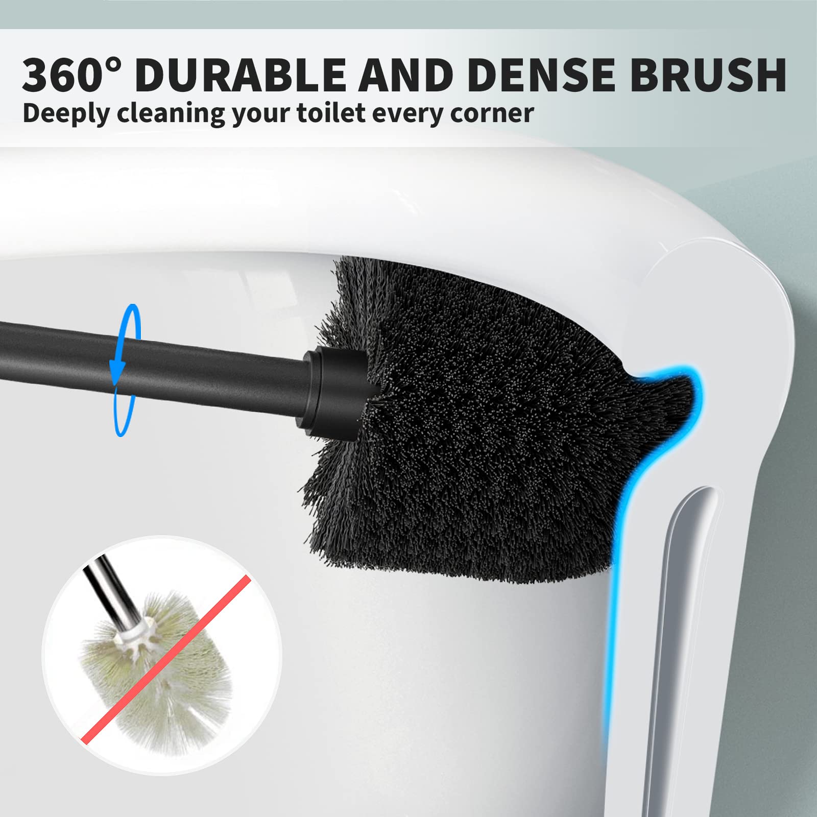Toilet Brush And Holder 2 Pack, Toilet Bowl Brush With Extra Long Handle, Toilet Scrubber And Covered Holder, Toilet Brushes For