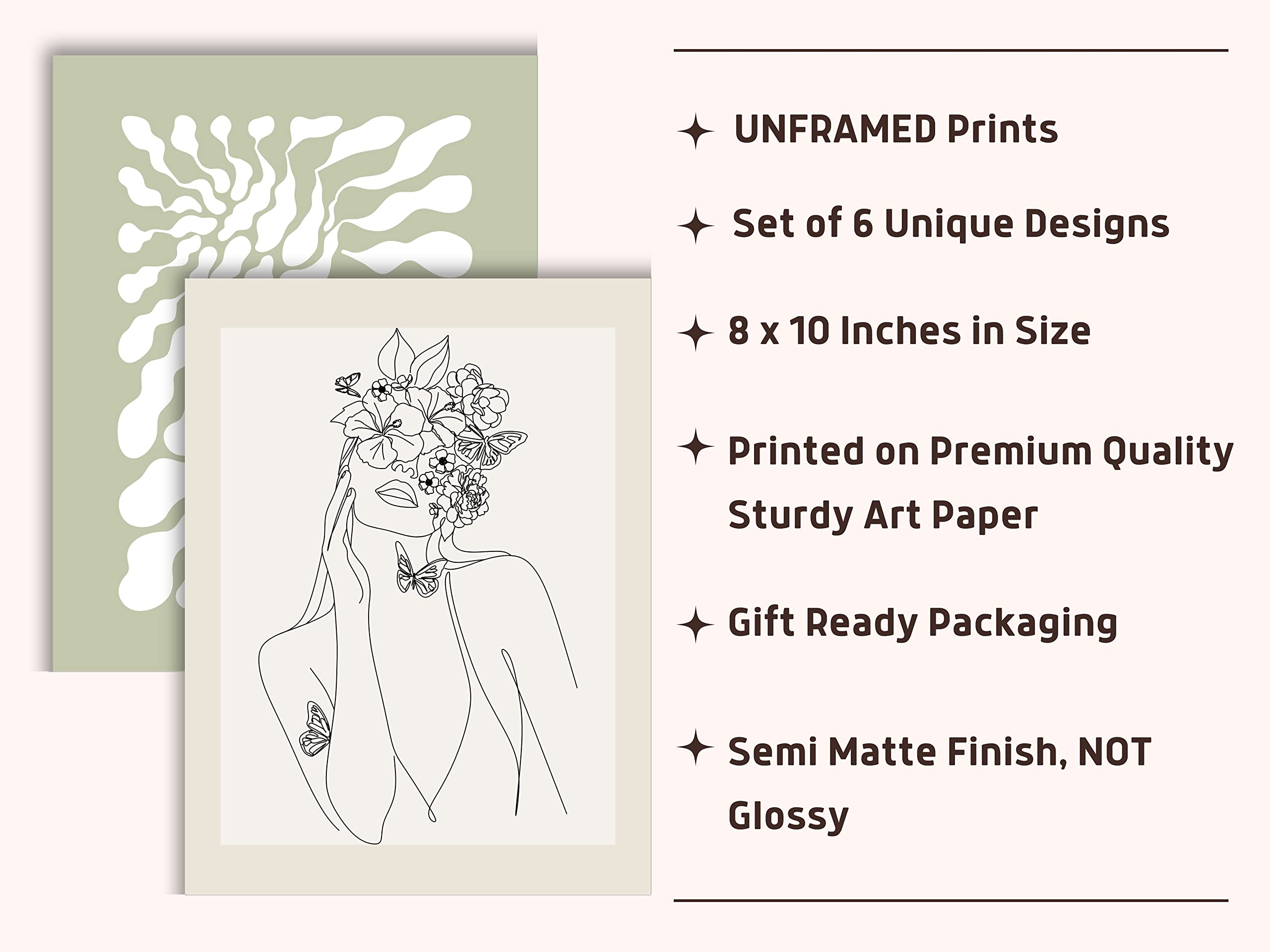 Juju'S Vibes Sage Green Matisse Wall Art Prints Aesthetic Posters, That Girl Aesthetic Room Decor Neutral Sage Green And Beige O