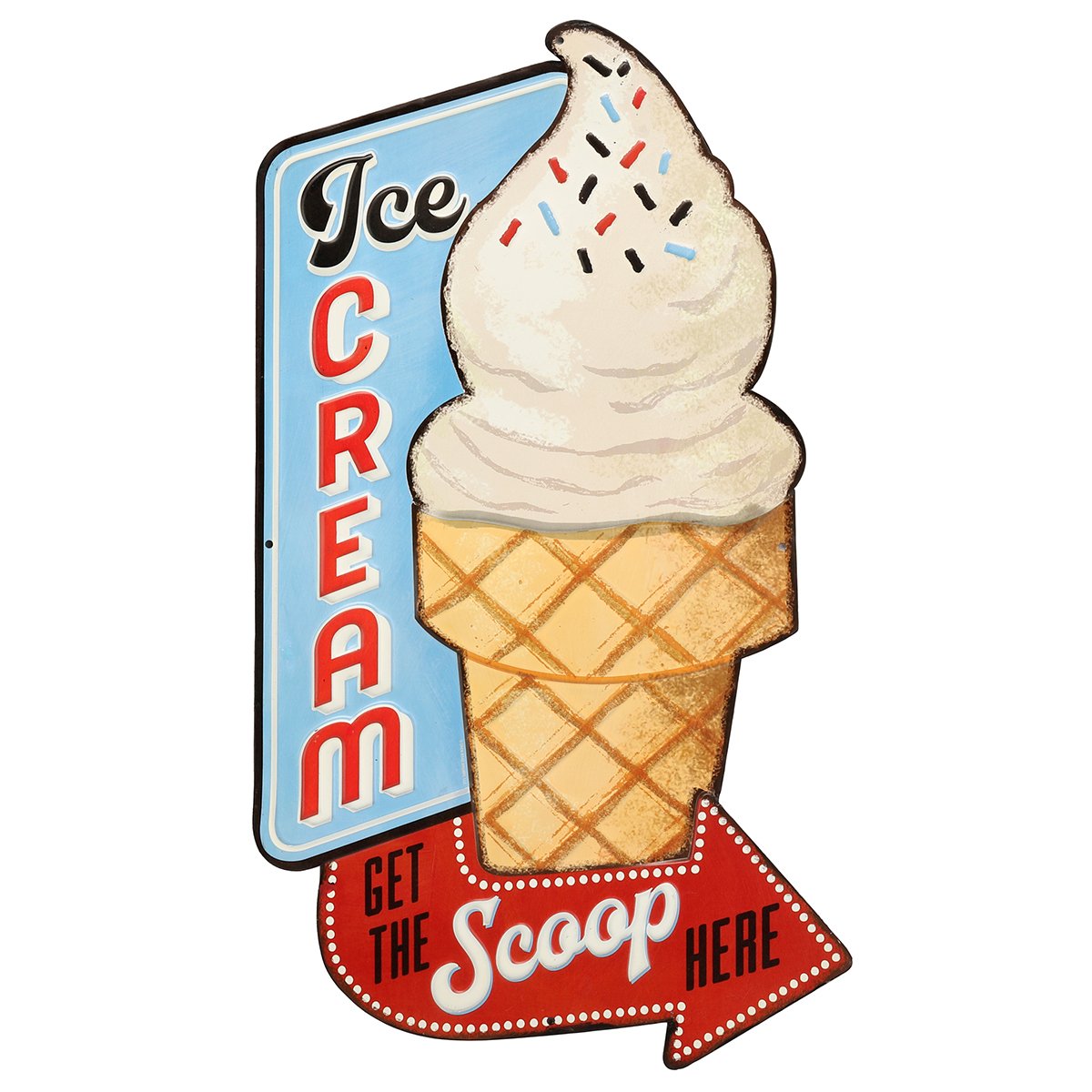 Ice Cream Get the Scoop Here Embossed Metal Sign - Vintage Diner Ice Cream Sign for Kitchen or Man Cave