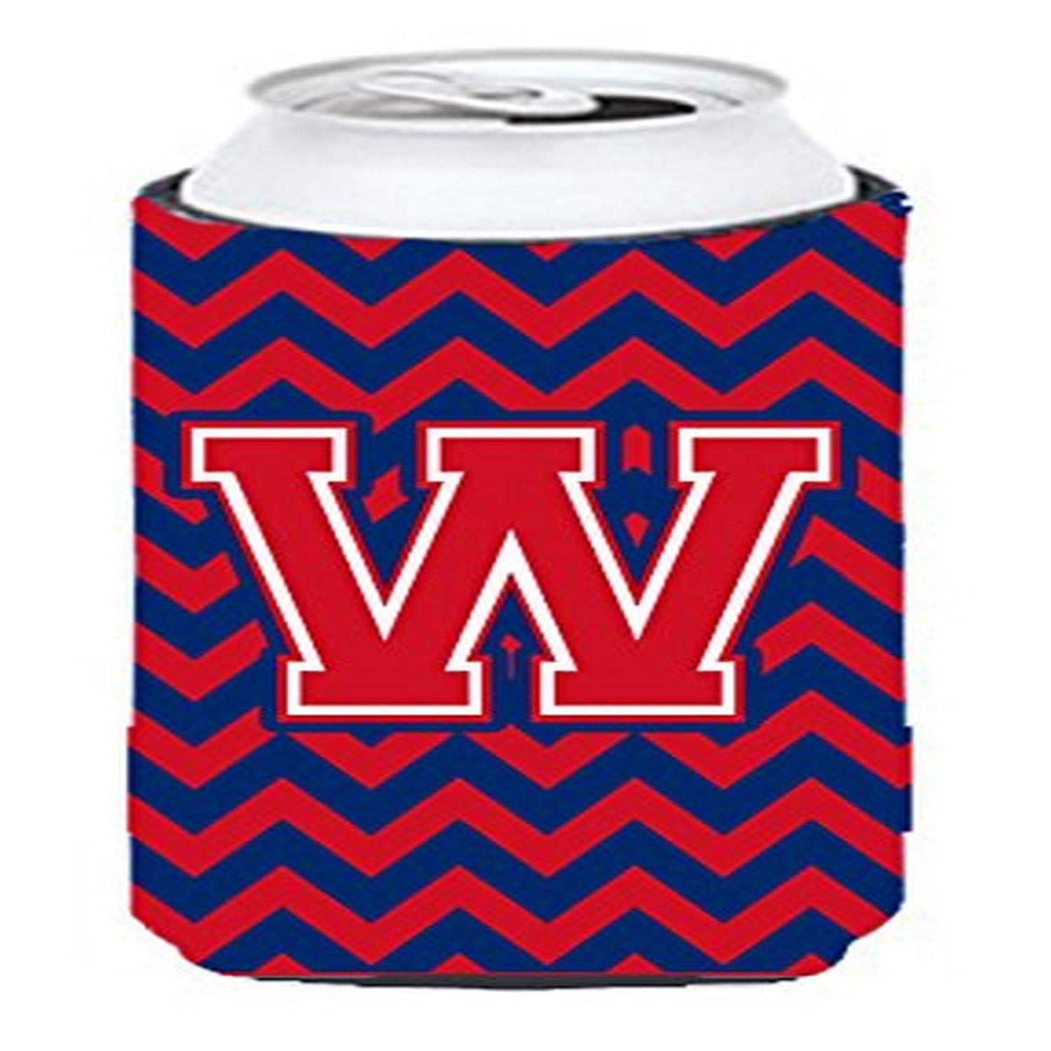 Letter W Chevron Yale Blue and Crimson Tall Boy Beverage Insulator Hugger CJ1054-WTBC