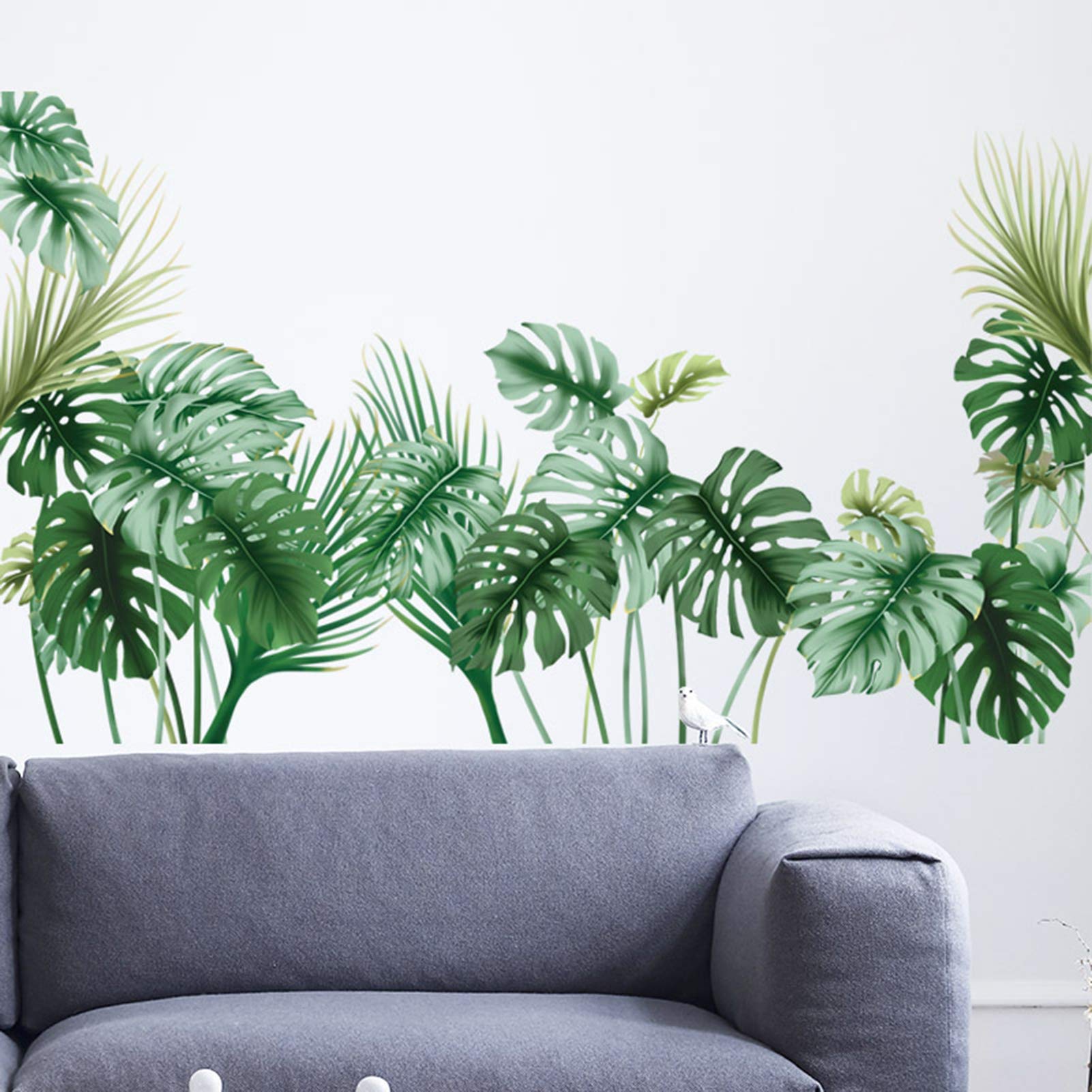 Tropical Wall Decals Palm Leaf Wall Stickers For Living Room, Green Plants Wall Decor Posters Vinyl Peel And Stick Art Murals Fo