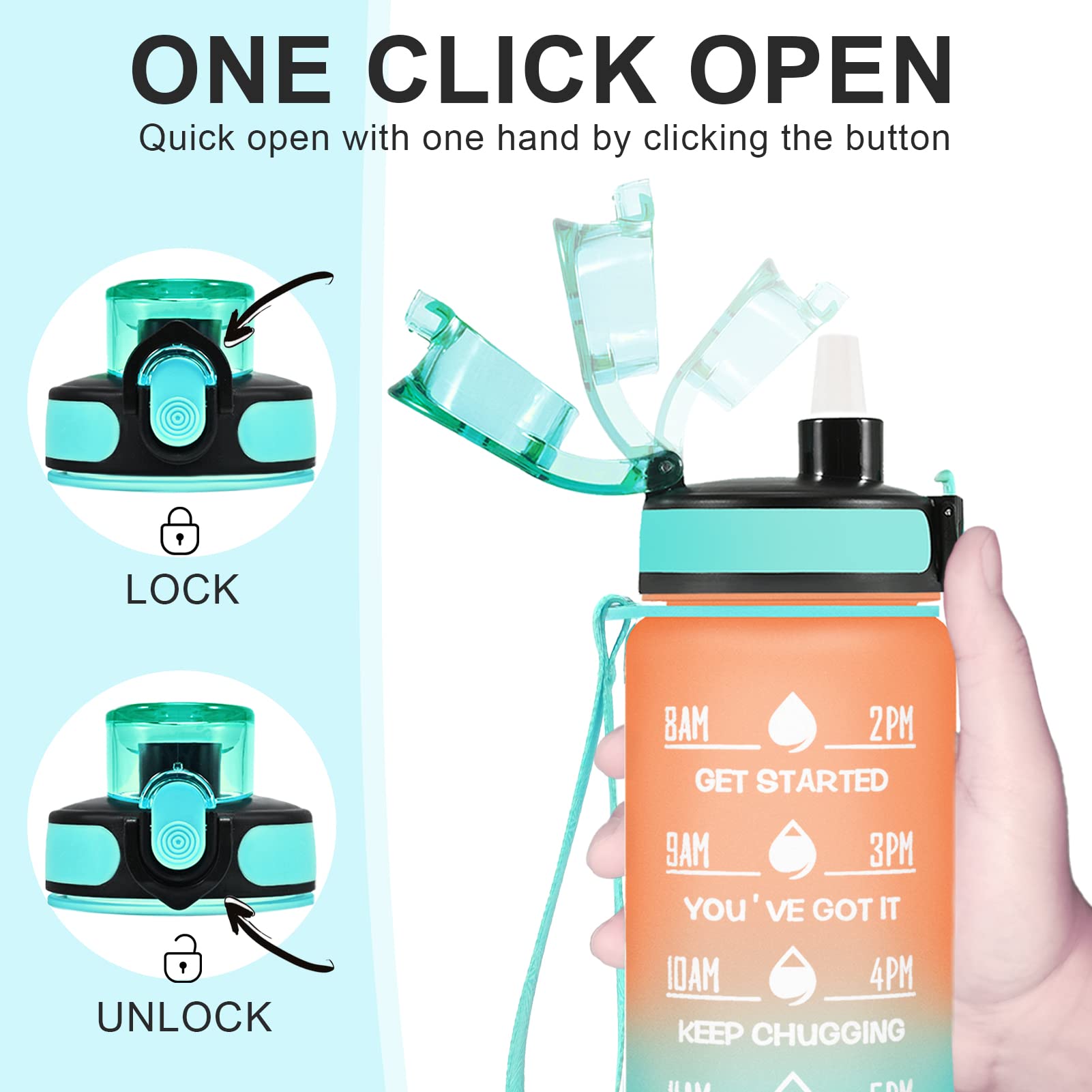 Enerbone 32 oz Water Bottle  Leakproof BPA & Toxic Free  Motivational Water Bottle with Times to Drink and Straw  Fitness Sports Water Bottle with Strap for Office  Gym  Outdoor Sports  Orange-Green