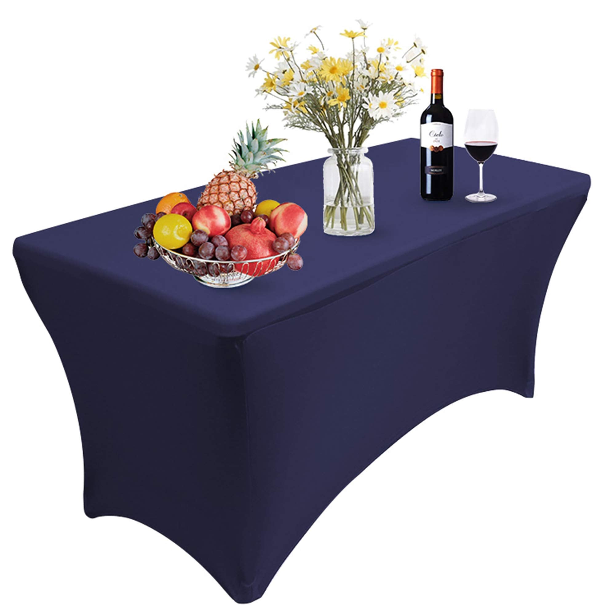 Reliancer 1 Pack 6Ft Rectangular Spandex Table Cover Four-Way Tight Fitted Stretch Tablecloth Table Cloth For Outdoor Party Dj T