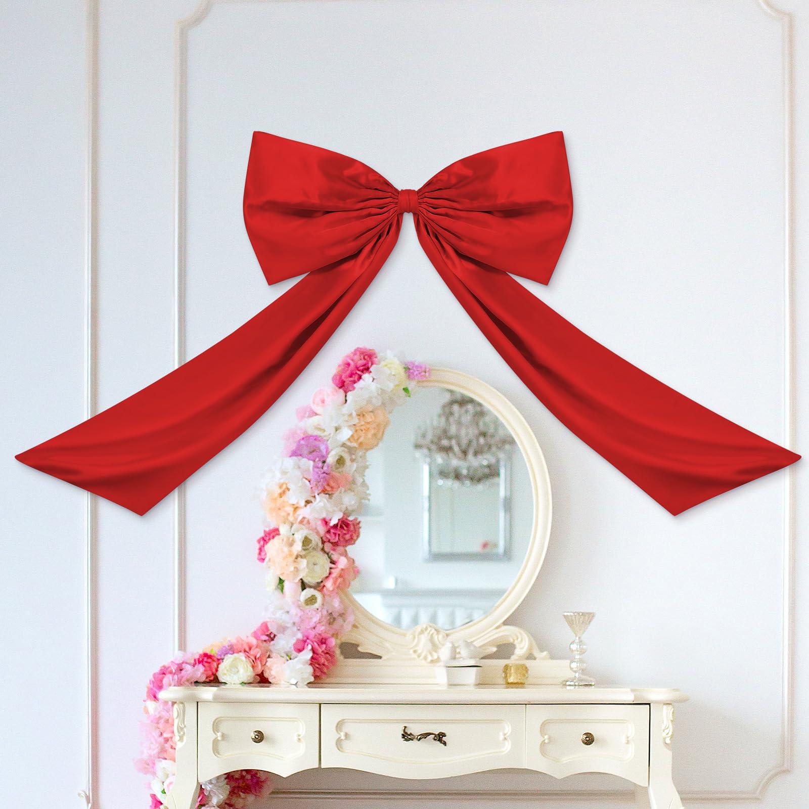 Wavwavw Bow Decor Large Bow for Room, Coquette Giant Ribbon Tie for Birthday Party Backdrop Wall Decor(Red,24 x 36 Inches)