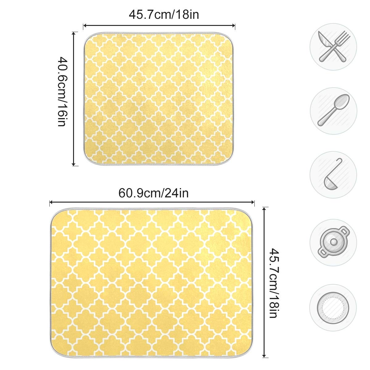 Suabo Yellow Geometric Lattice Dish Drying Mat For Kitchen, 16X18 Inch Microfiber Mat Absorbent Reversible