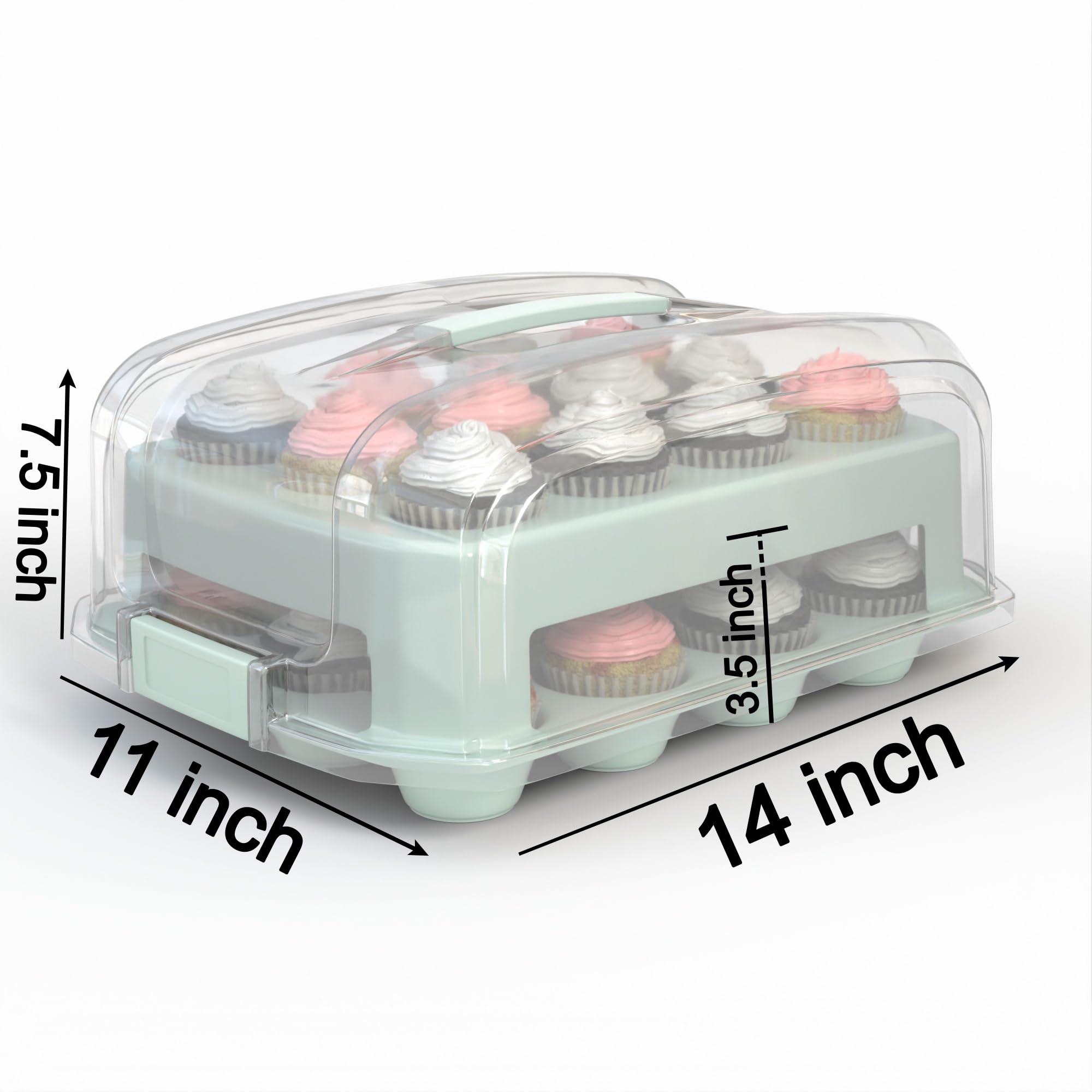 Top Shelf Elements Cupcake Carrier, Fashionable Green Cupcake Holder Carries 24 Standard-Size Cupcakes, Durable Muffin Traveler