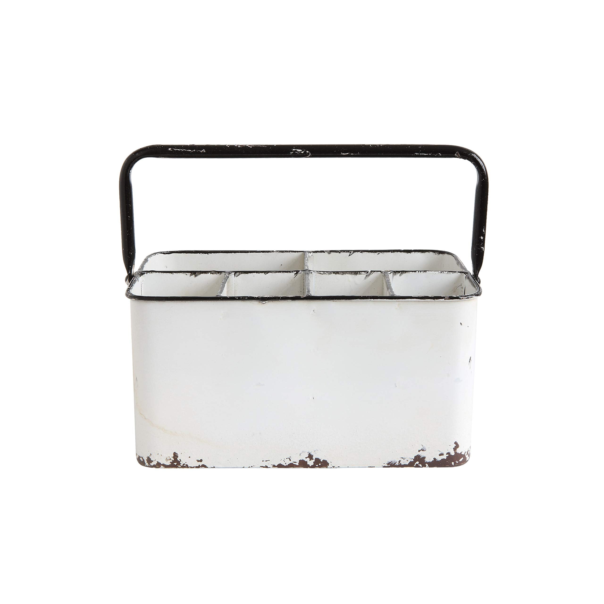 Creative Co-Op Distressed White Metal Caddy With 6 Compartments