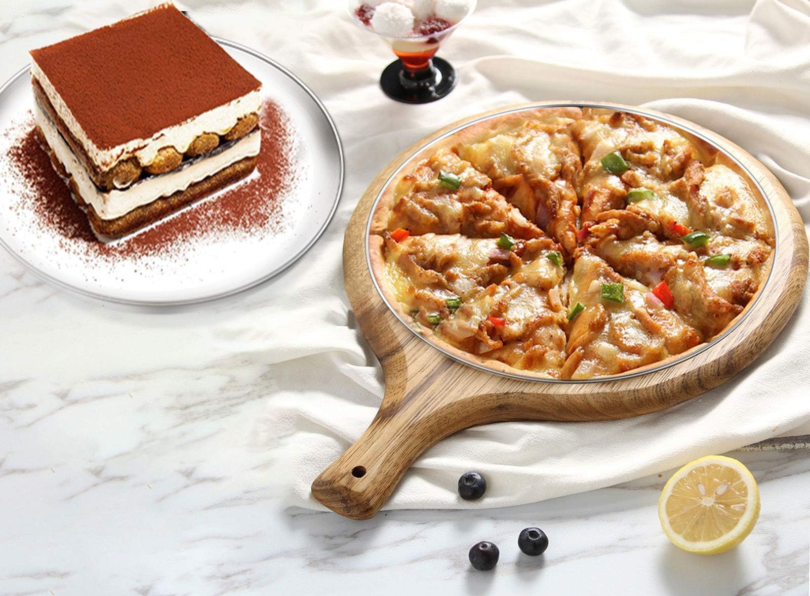 Yododo Pizza Pan, 13 Inch Stainless Steel Pizza Pan Set Large Pizza Oven Pans Tray For Baking Serving, Healthy & Heavy Duty, Dis