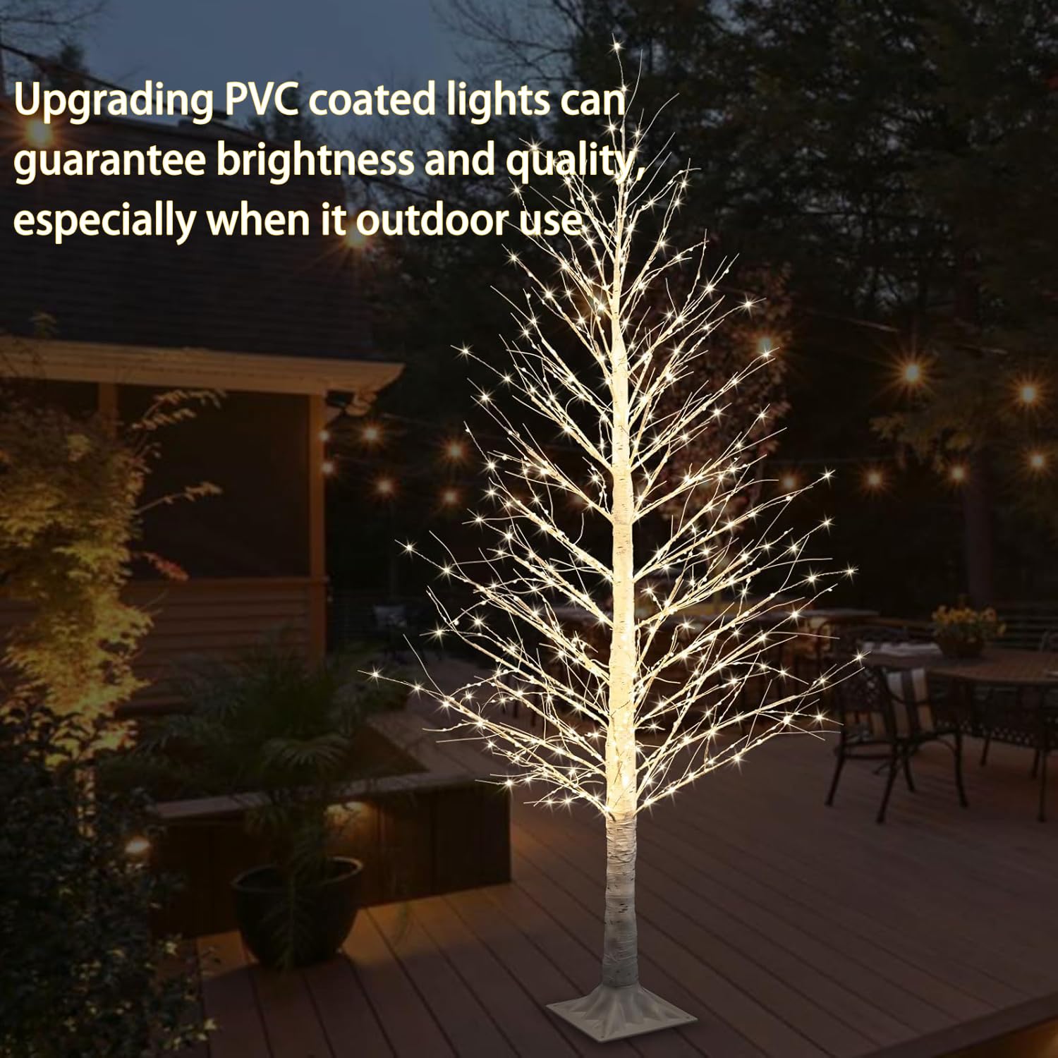 IJG 6FT 696LED Christmas Birch Tree Warm White Lights with Twinkle, LED Lighted Tree for Indoor Outdoor Home Party Decorations