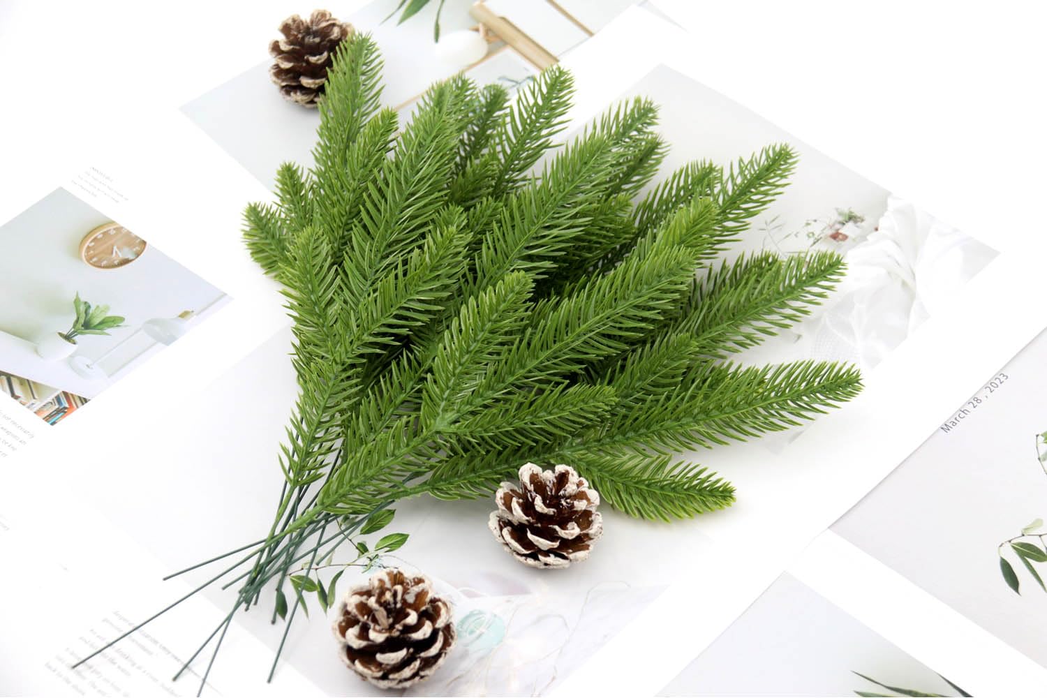 Artificial Pine Branches 50 Pcs, Christmas Tree Filler Green Plants, Faux Needle Stems for Garland Wreath Decorating, Evergreen