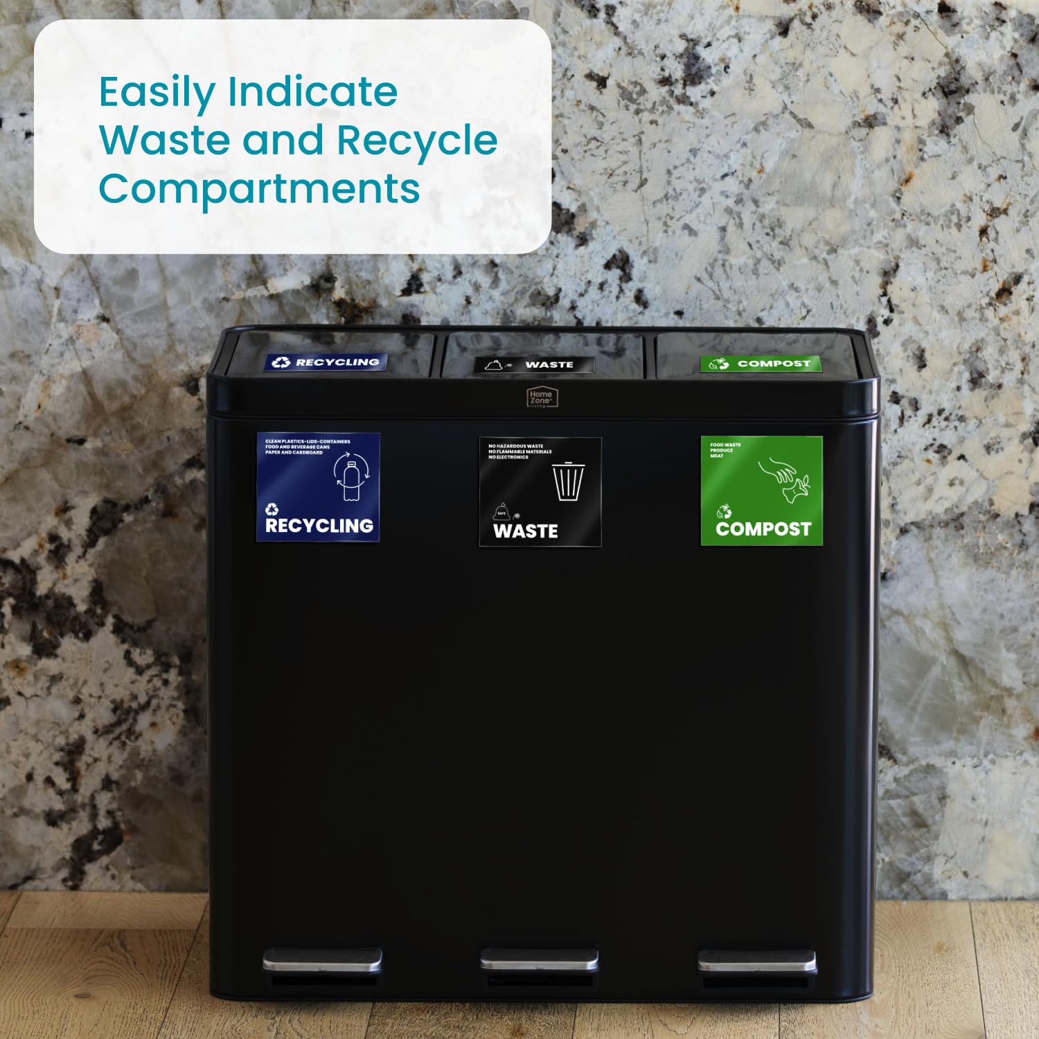 Home Zone Living Kitchen Trash And Recycling Combo Assorted Magnetic Sticker Set For Waste, Recycle, And Compost, 3.94 Inch X 3.