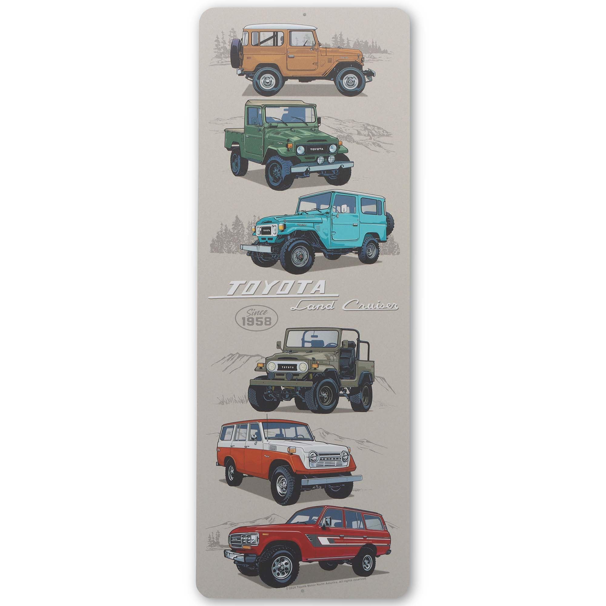 Toyota Land Cruiser Lineup Vertical Metal Sign - Large Toyota Wall Decor for Man Cave or Garage