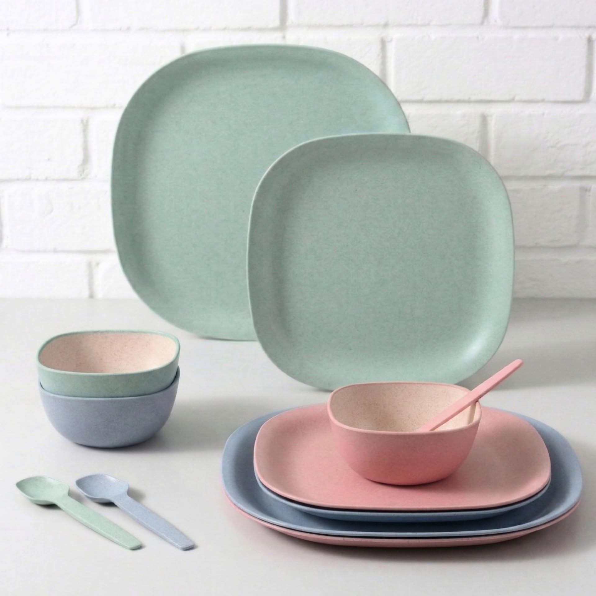 Eha EarthFriendly Dinner Set For Gift | Soup Bowl With Spoon And Square Plates 9 And 11 | Set Of 3| 300 Ml | Made With Bamboo