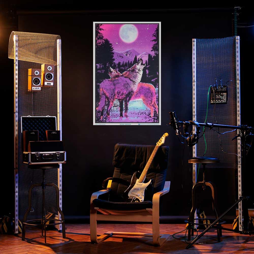 Timberwolves Howling At Moon - Flocked Blacklight Poster - 23'' X 35''