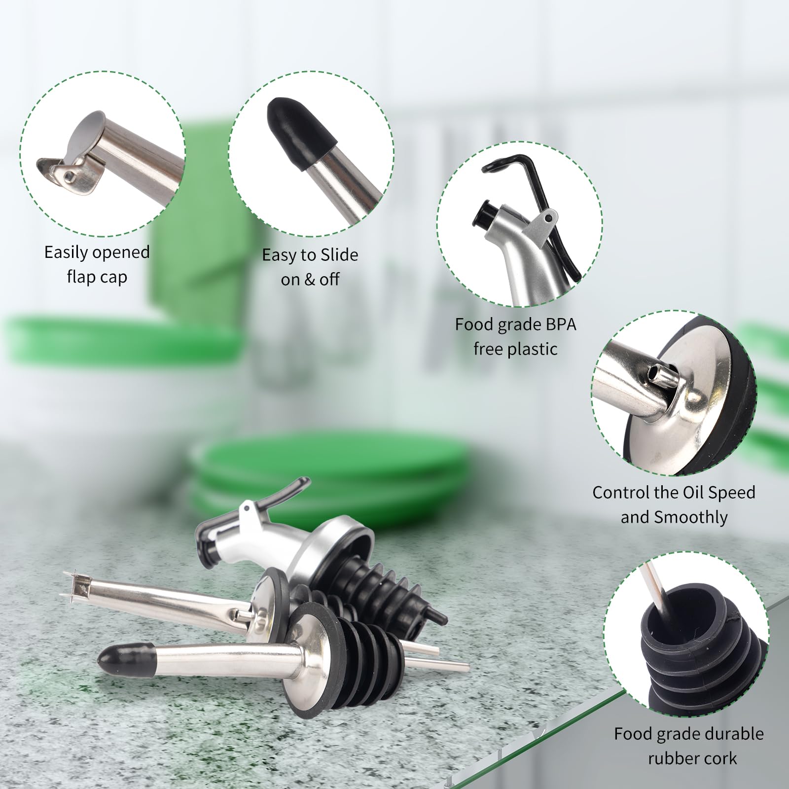 Bakhuk 4 Pack 17Oz Olive Oil Dispenser Bottles, 500Ml Clear Glass Vinegar Cruet With Pourers And Funnel For Kitchen