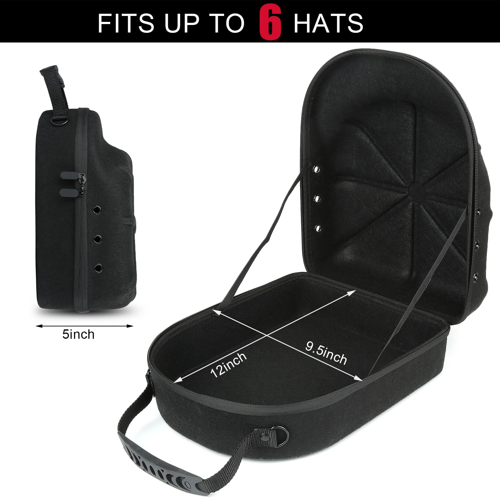 Germun Hard Baseball Hat Case, Hat Carrier Travel Case With Adjustable Shoulder Strap, Hat Cap Case For 6 Baseball Caps - Perfec